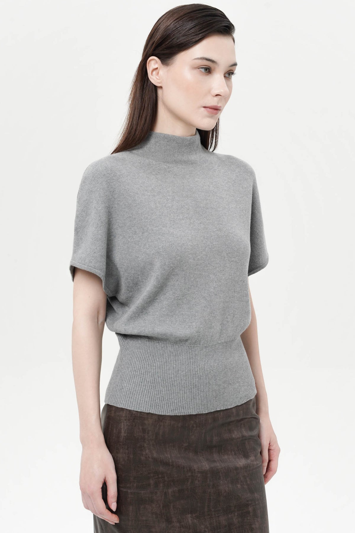 Zephyra High Neck Blouse In Grey