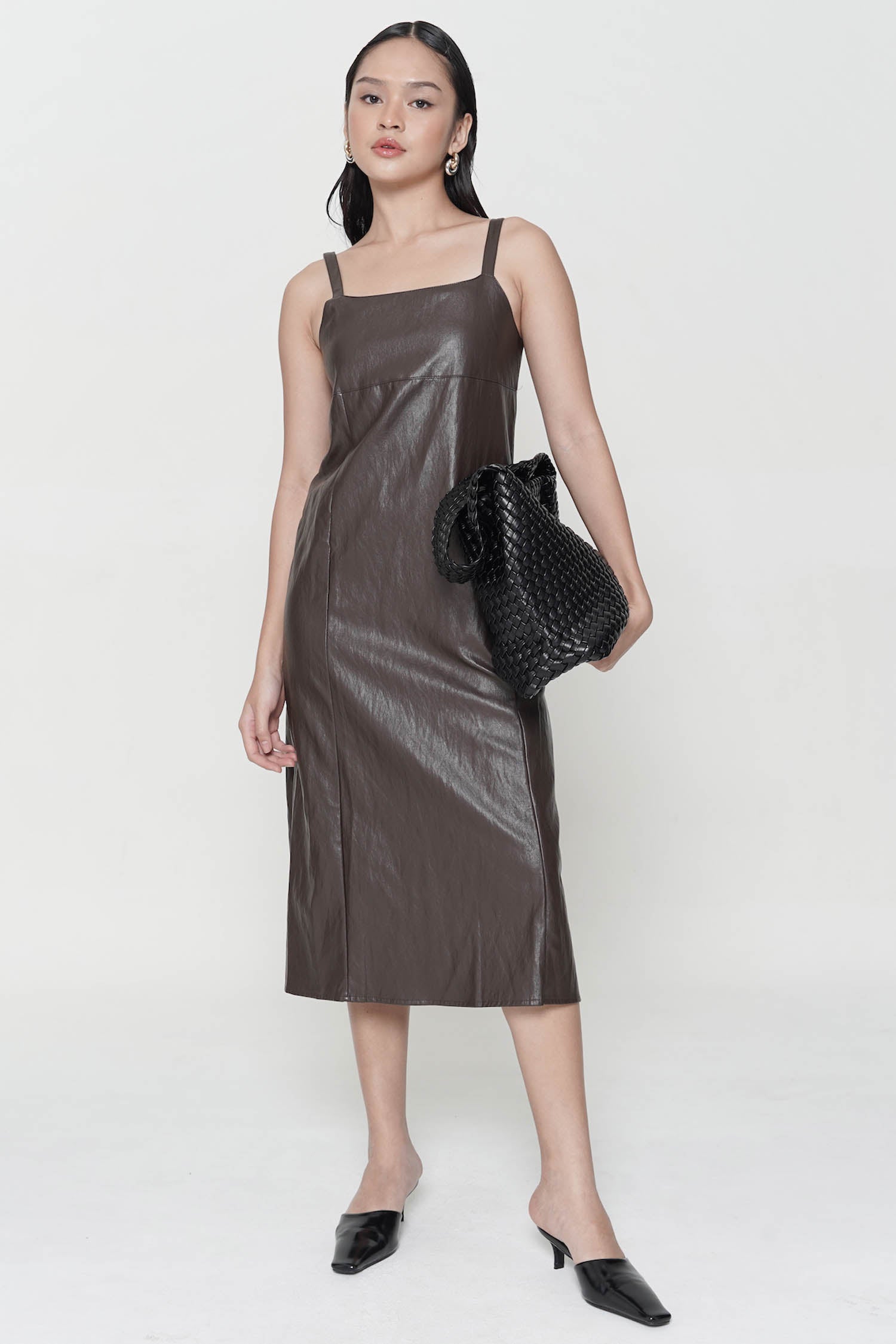 Mirza Leather Mini Dress In Dark Brown