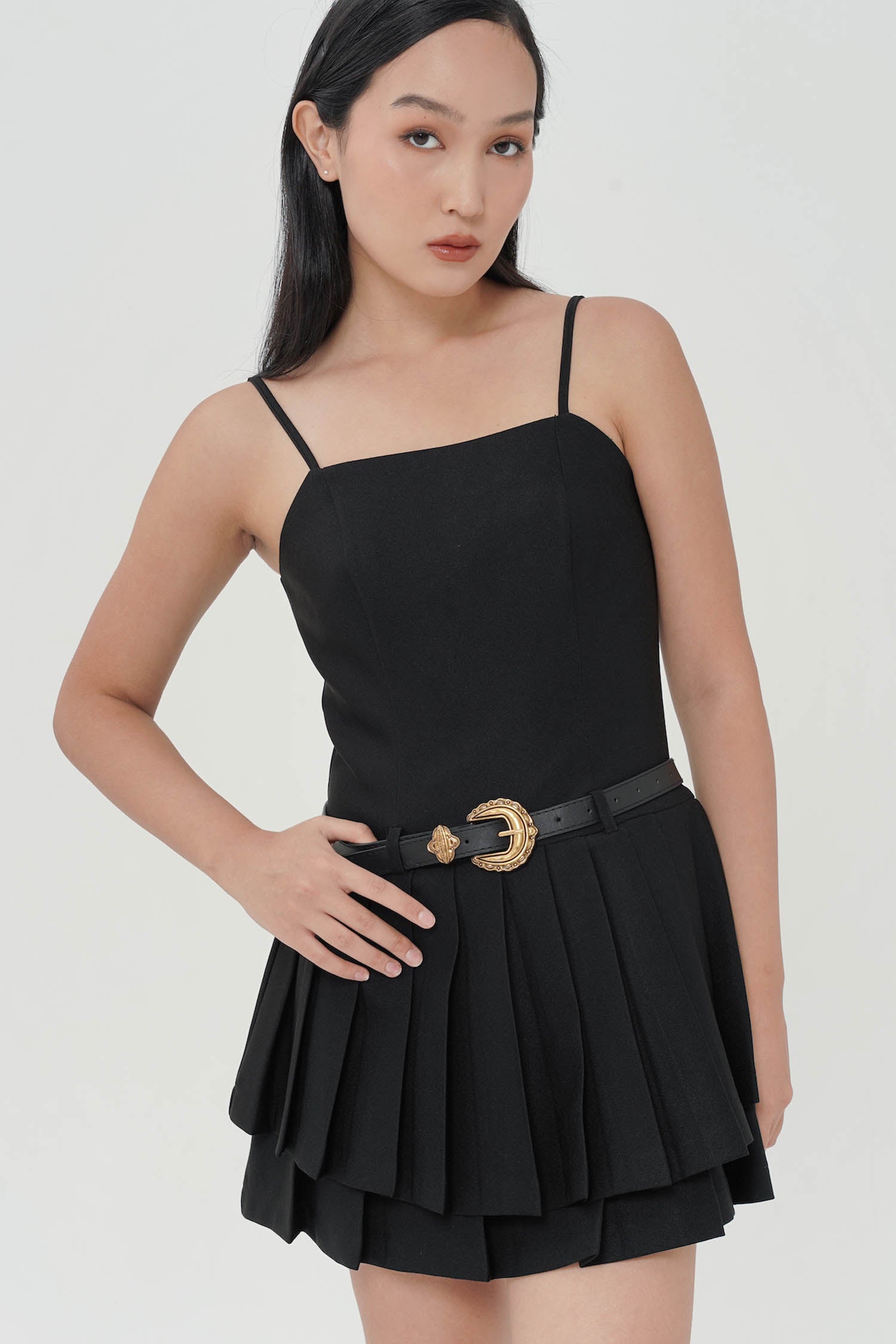 Chase Pleated Mini Dress In Black