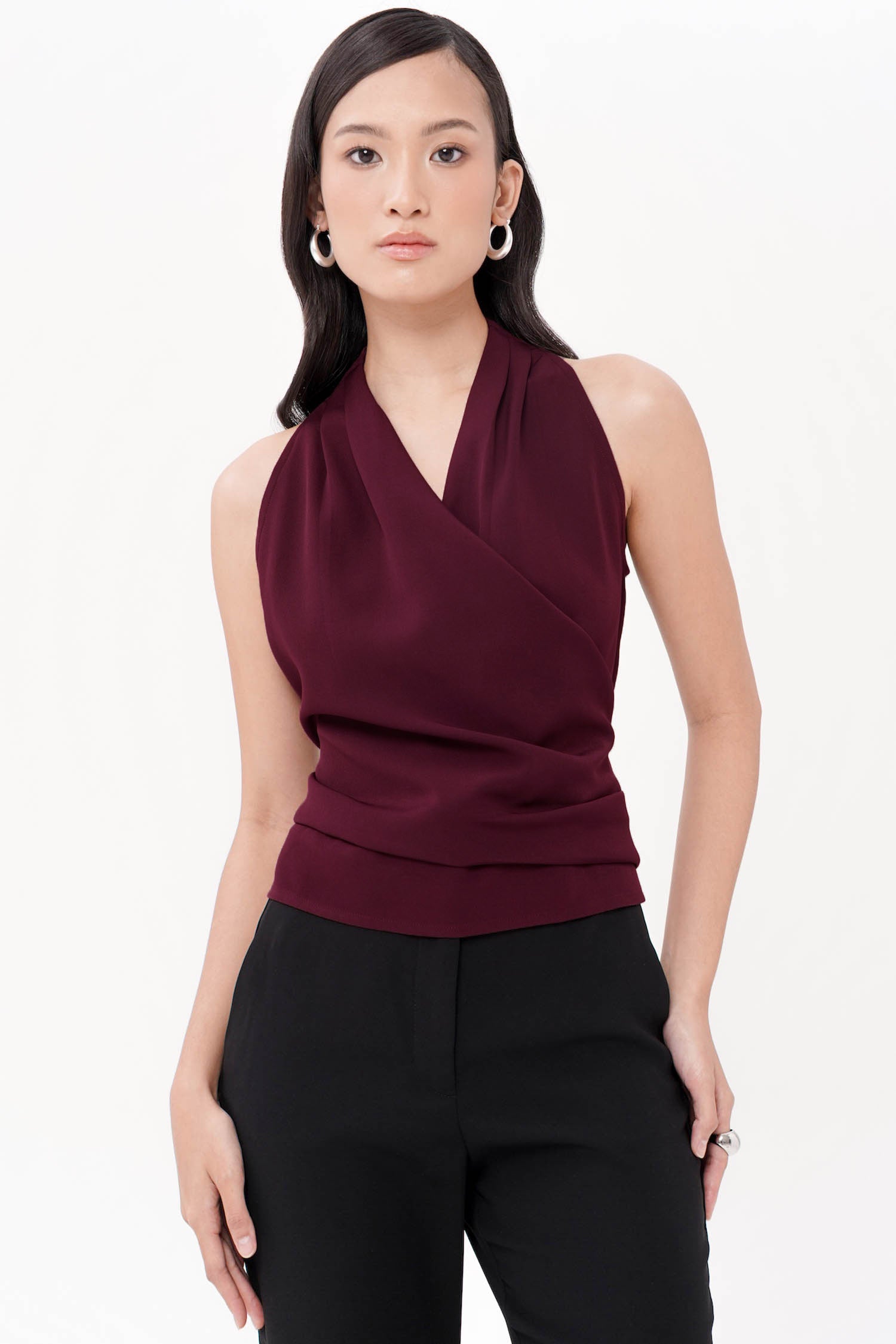 Pine Wrap Top In Burgundy
