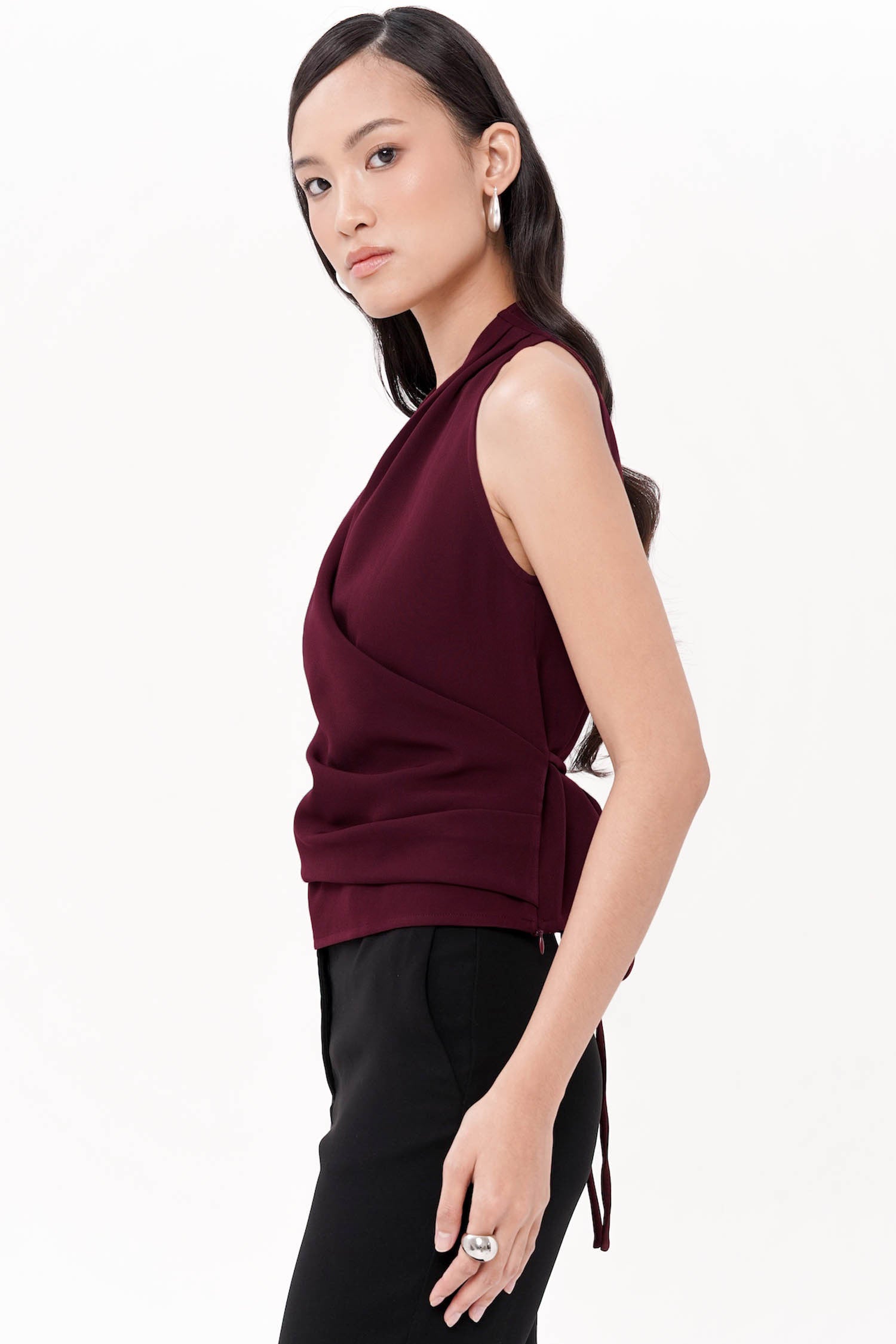 Pine Wrap Top In Burgundy