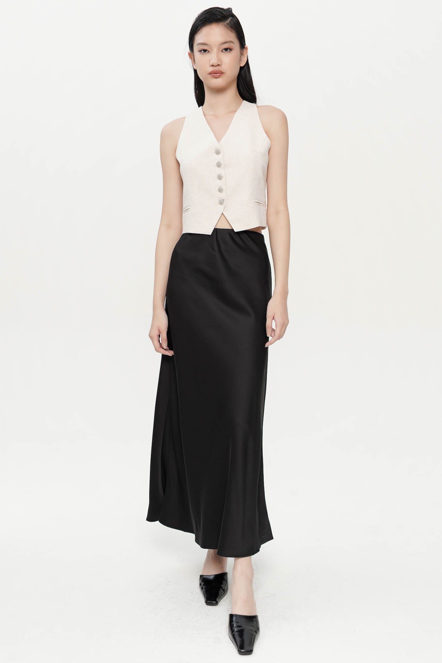 Betsy Satin Maxi Skirt In Black