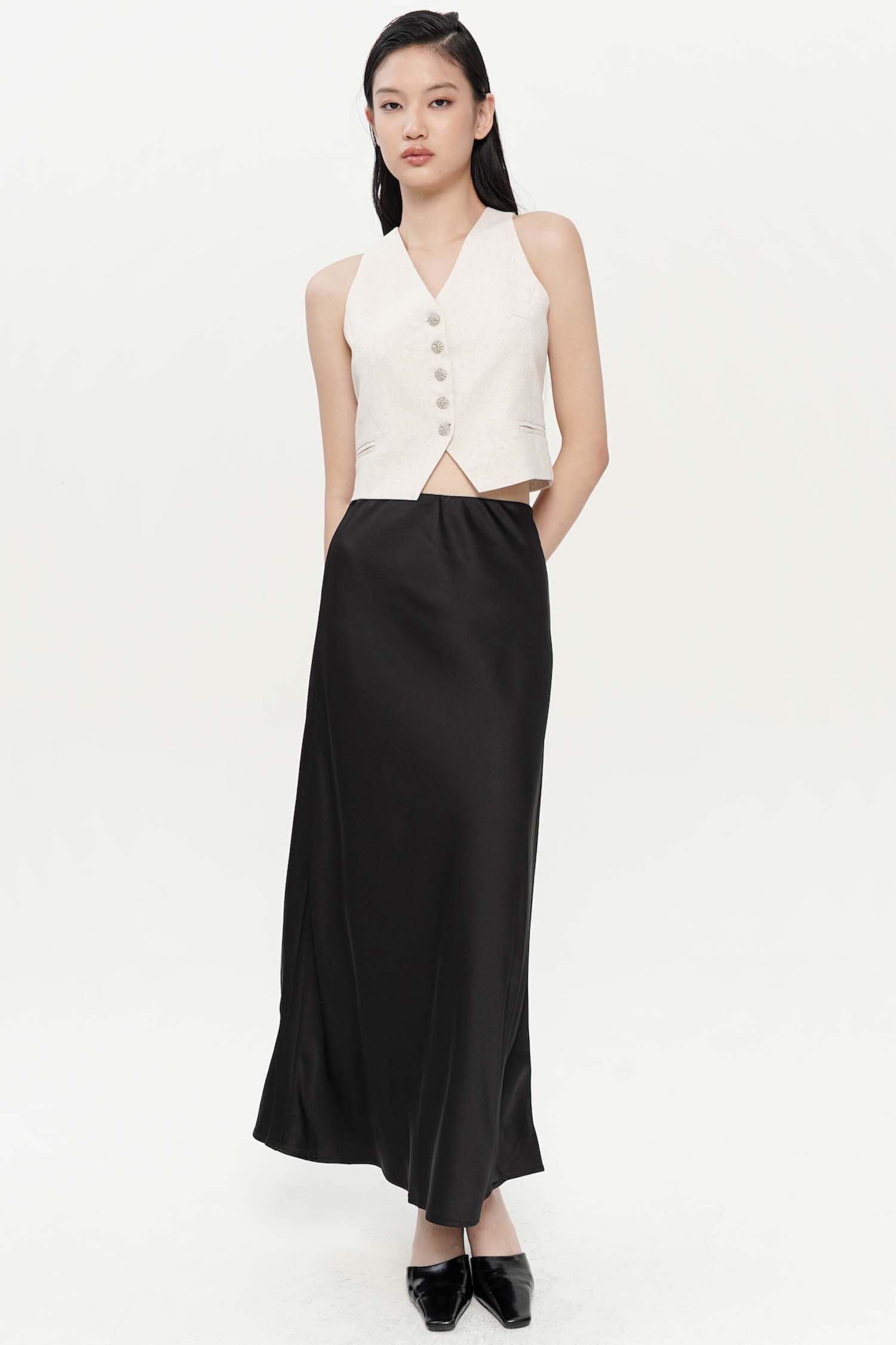 Betsy Satin Maxi Skirt In Black