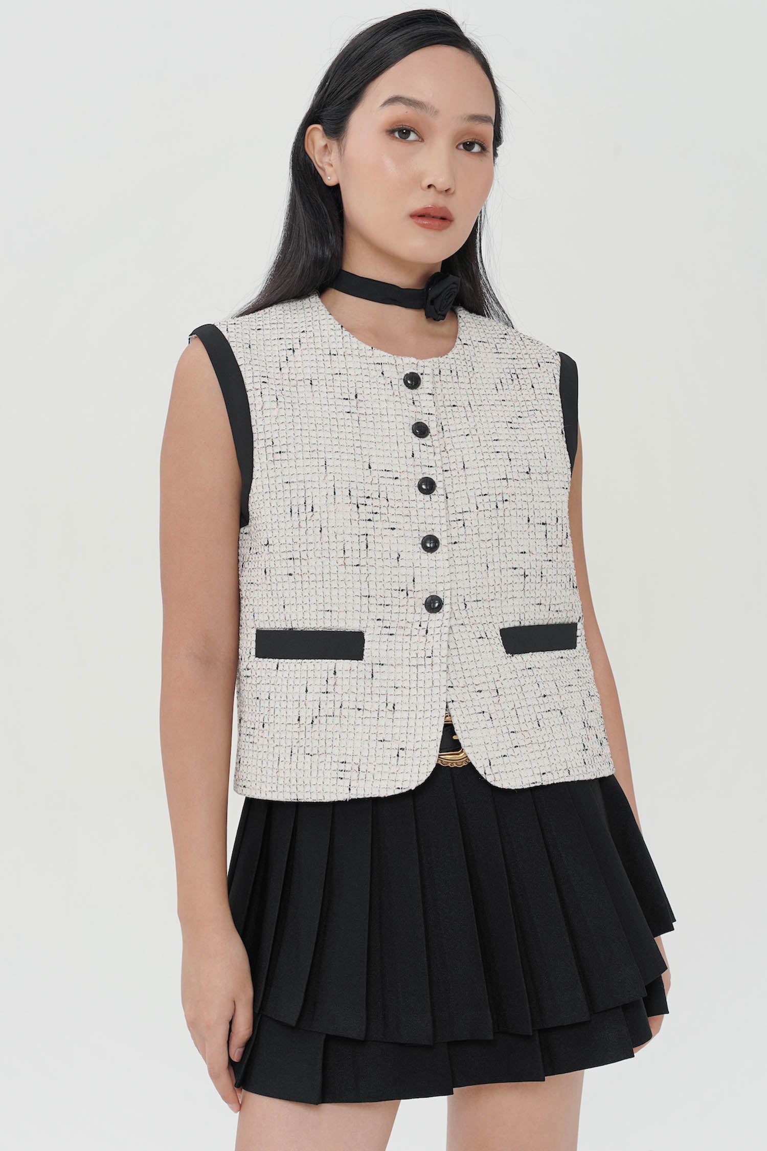 Hesperia Tweed Vest In Broken White