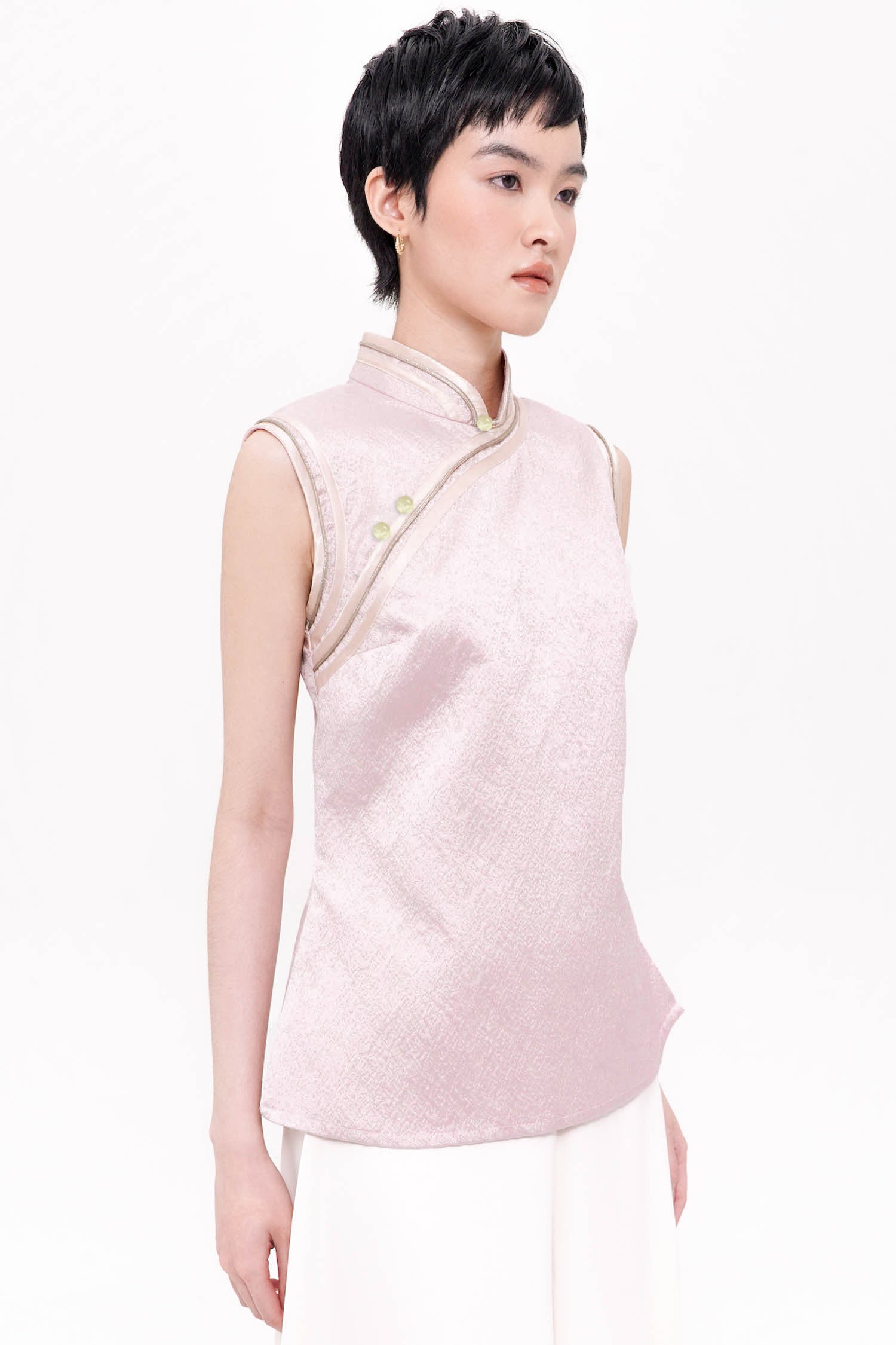 Mei Mandarin Collar Top In Pink