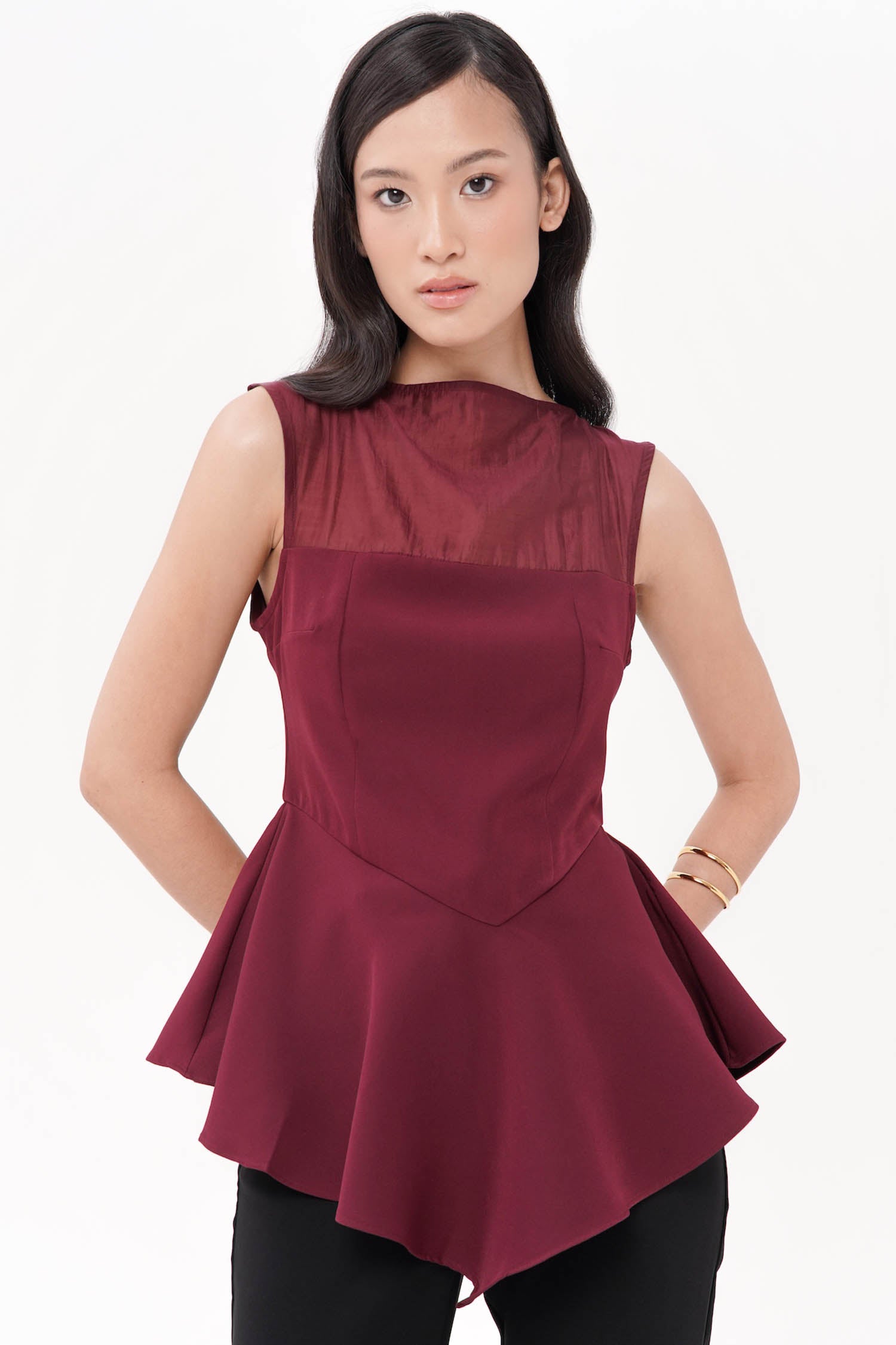 Cathan Peplum Top In Maroon