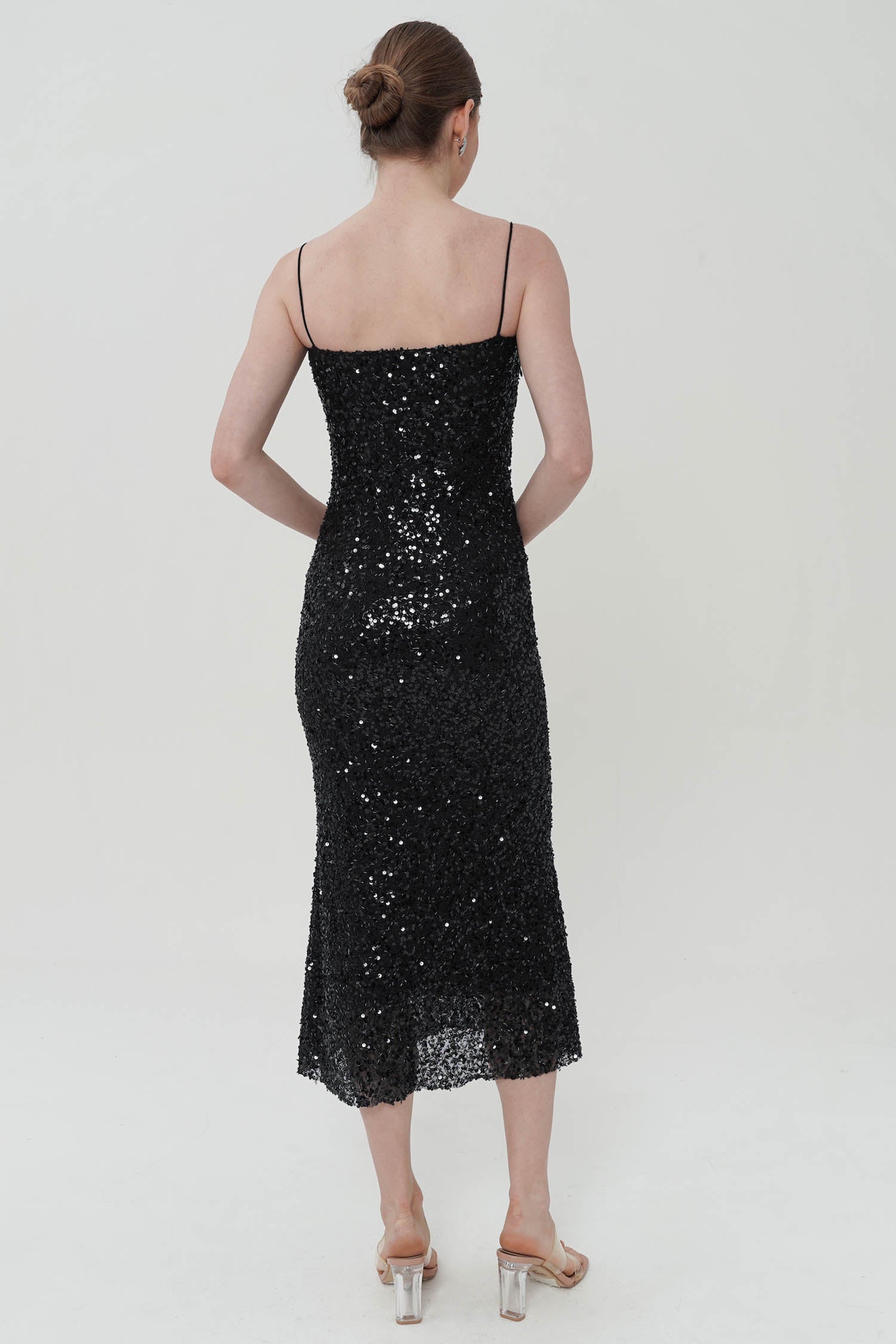 Ivelle Sequined Midi Dress In Black