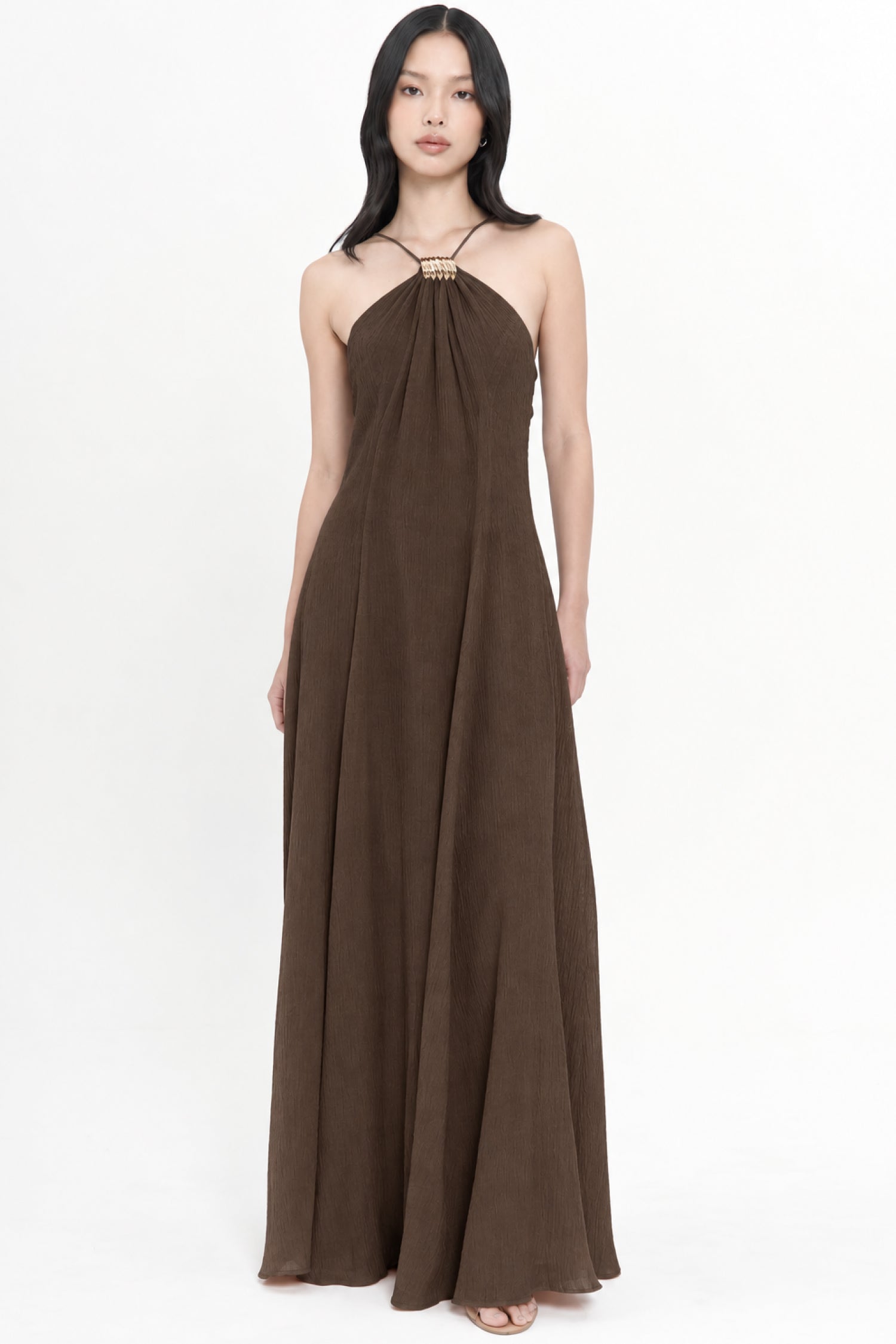 Isla Maxi Halter Dress In Espresso