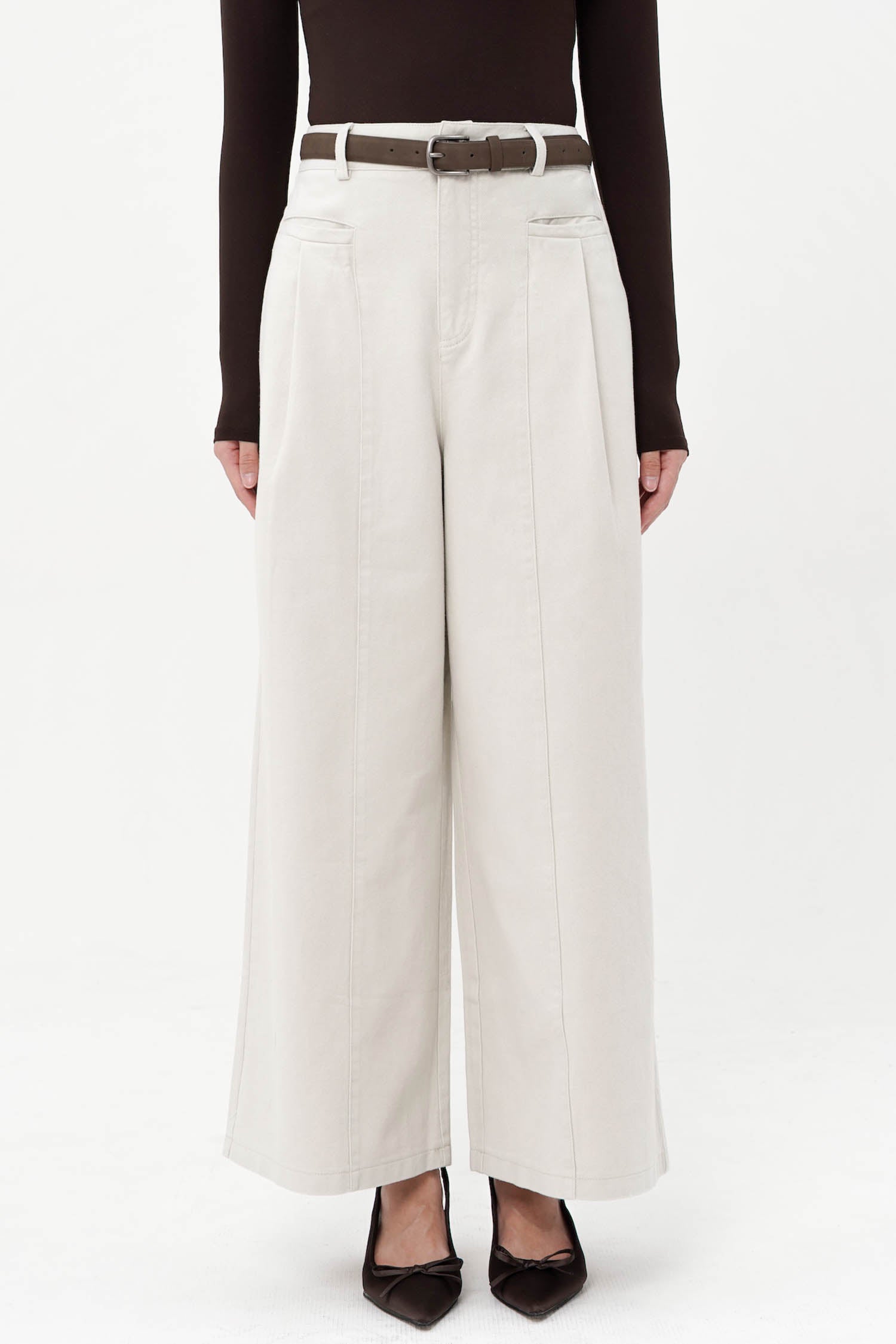 Koen Belted Trousers In Creme