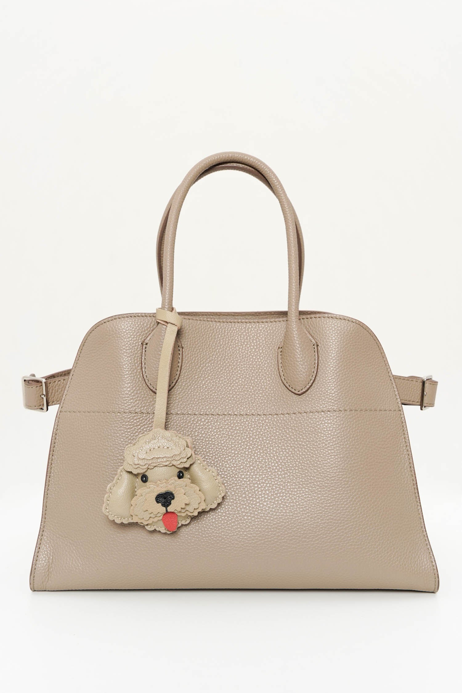 Le Fleur Poodle Leather Bag Charm In Taupe