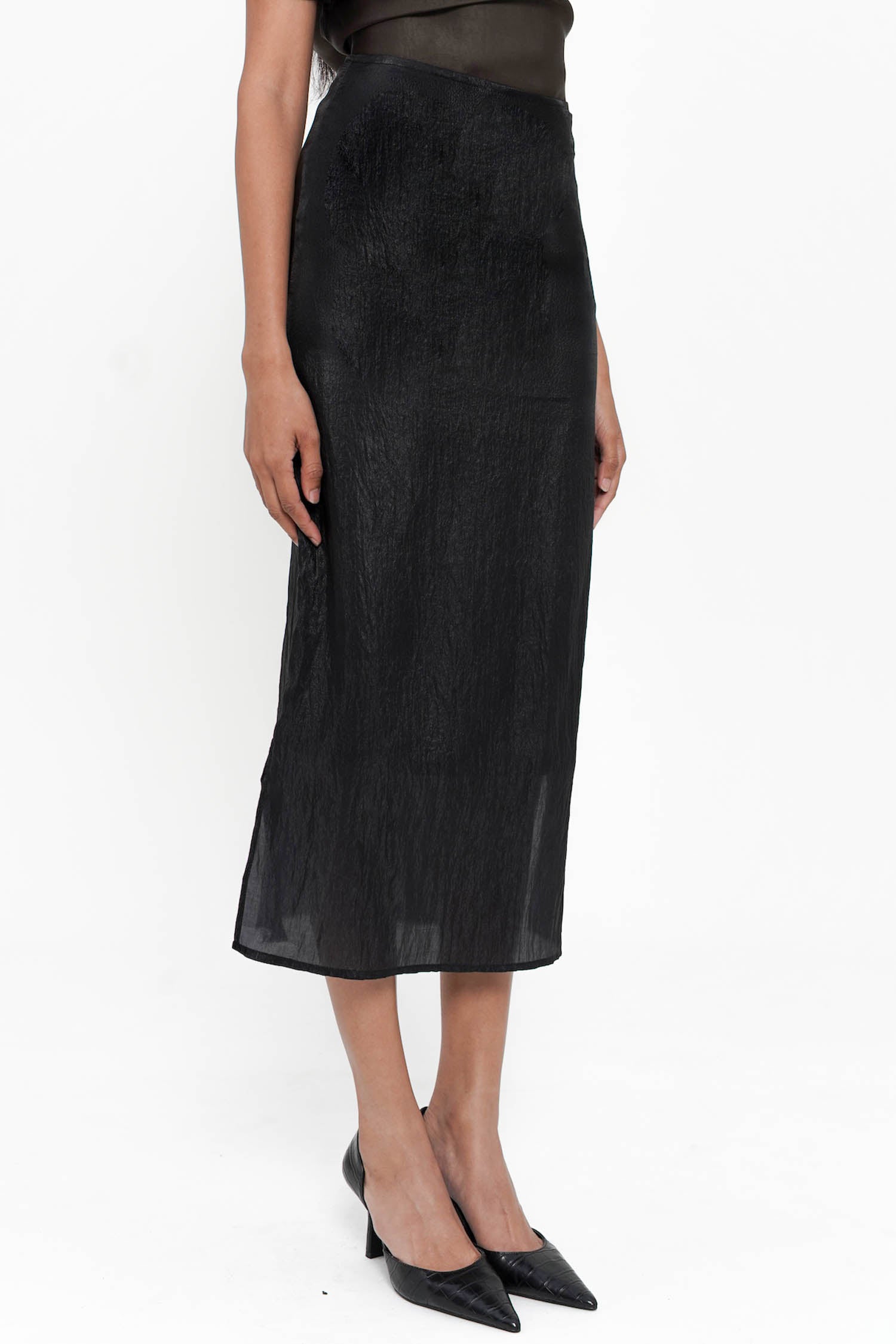 Mirela Midi Translucent Skirt In Black