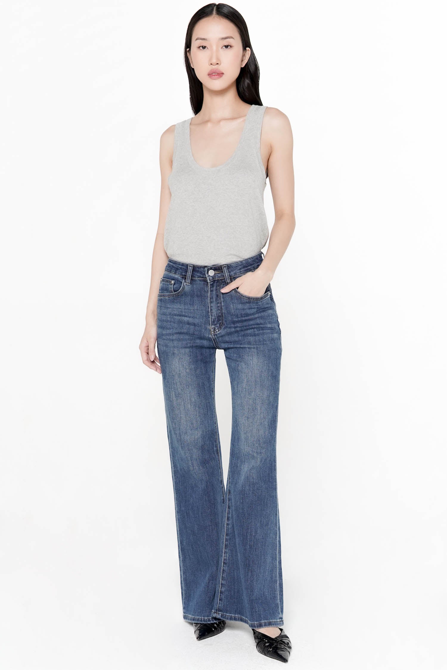 Cirino High-Waisted Flare Jeans In Dark Denim