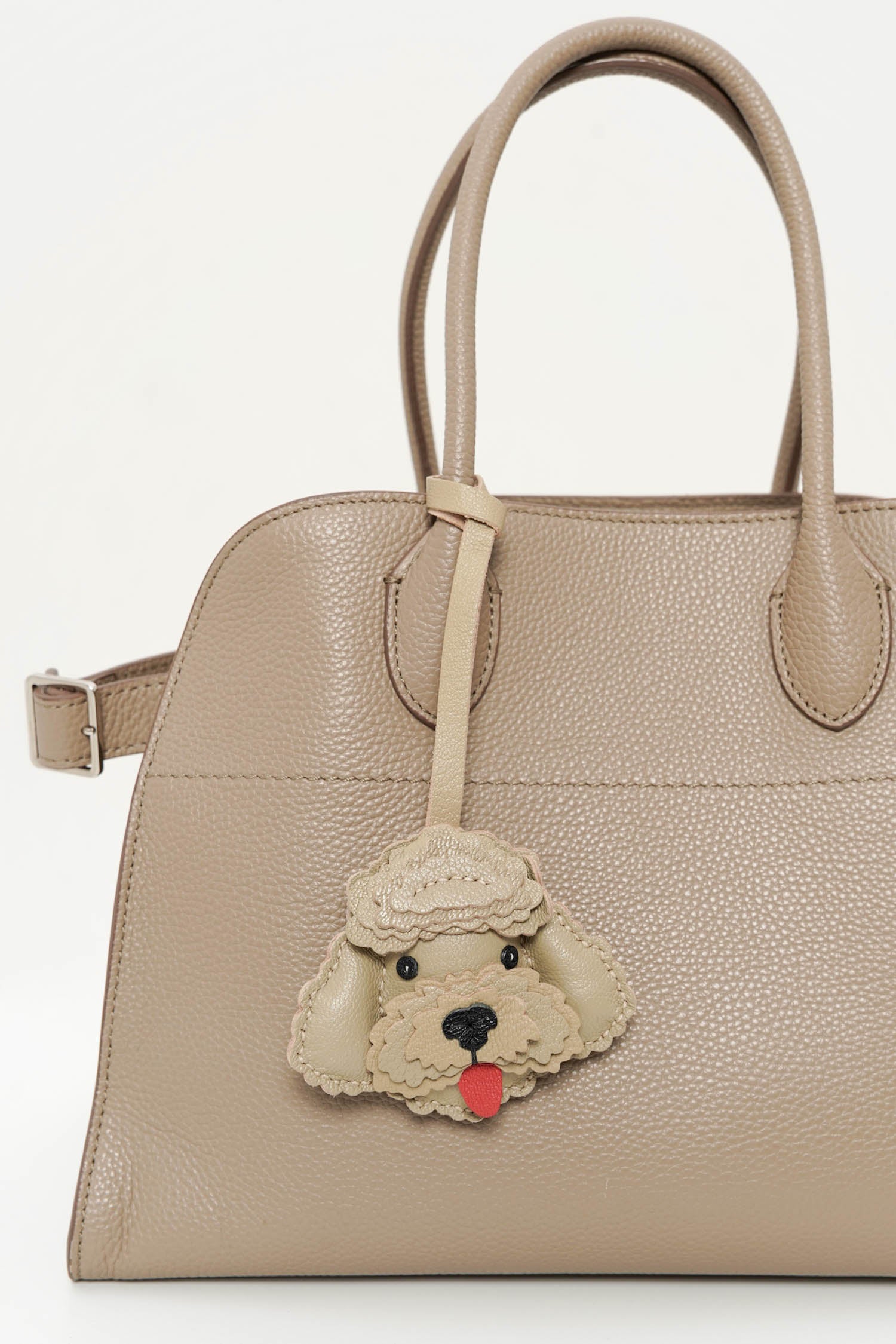 Le Fleur Poodle Leather Bag Charm In Taupe
