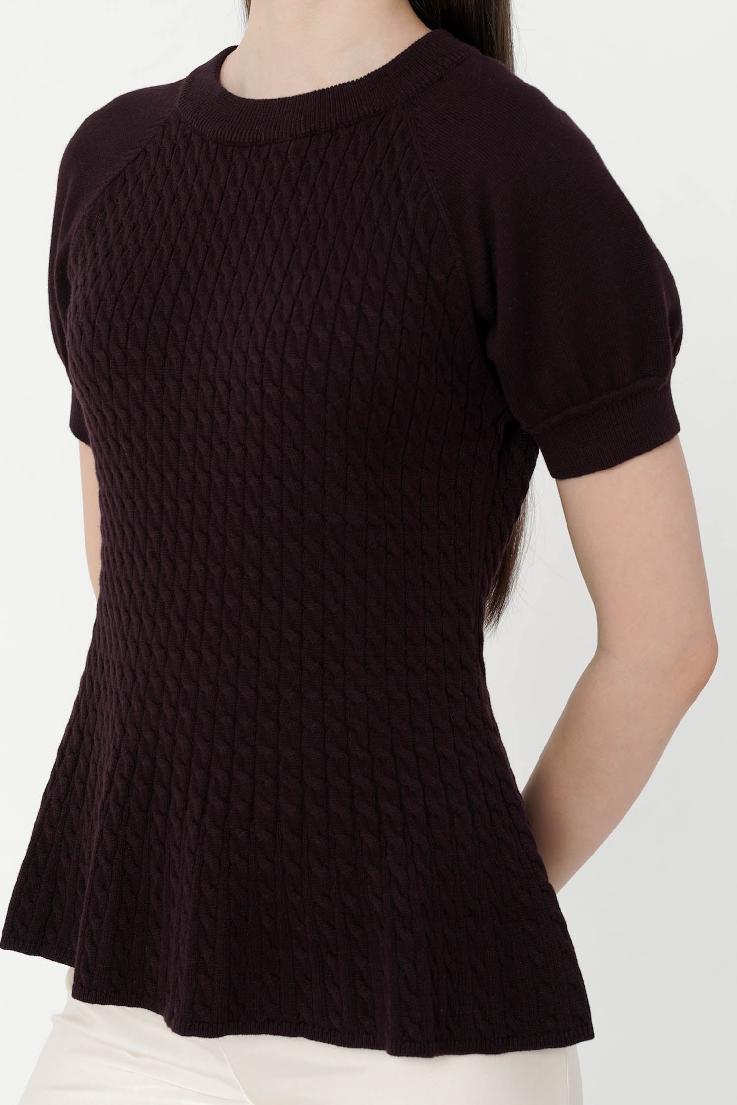 Zola Peplum Knit Top In Wine