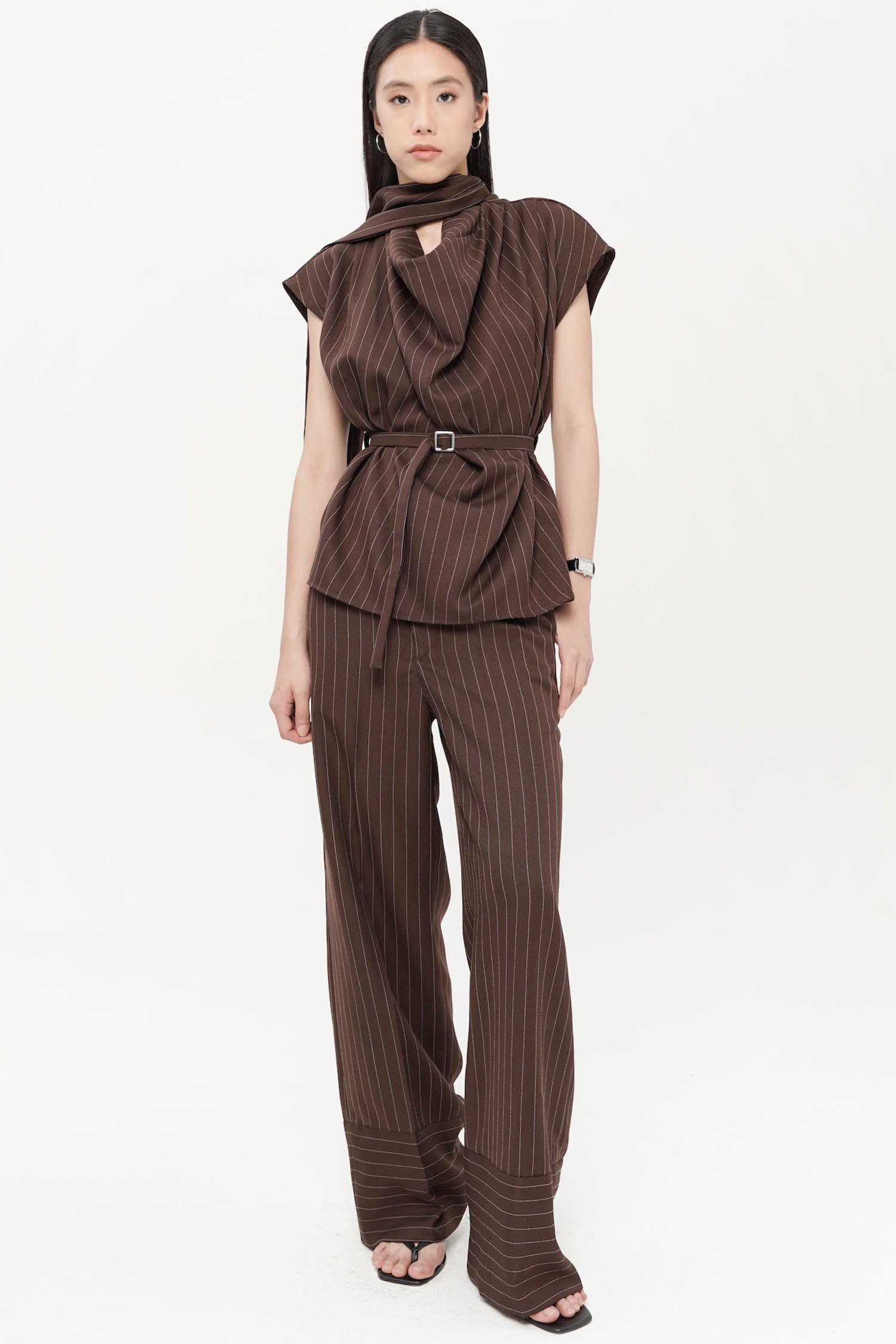 Hathaway Shawl Top In Espresso Stripes