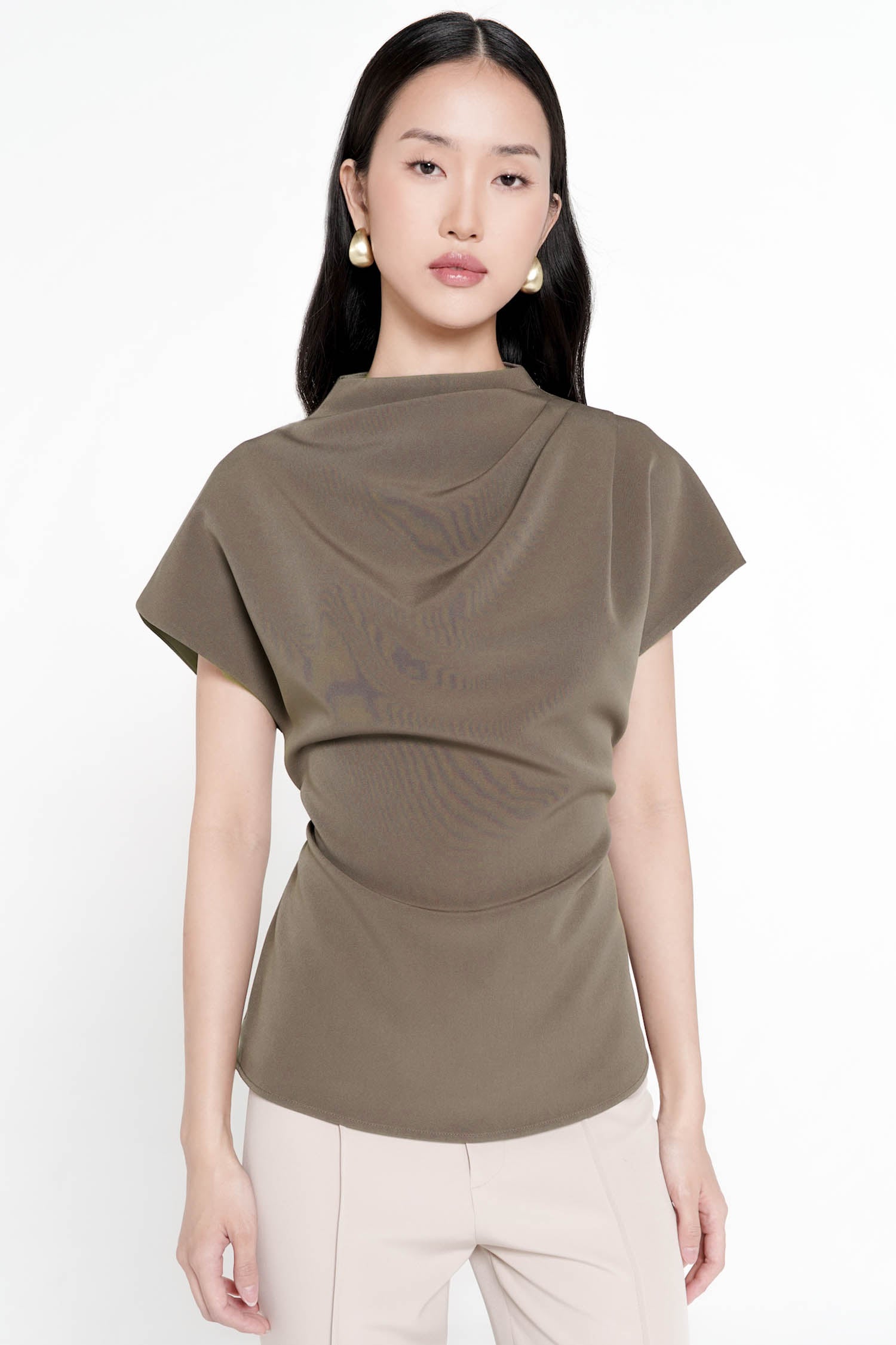 Aurena Drape Top In Mocha