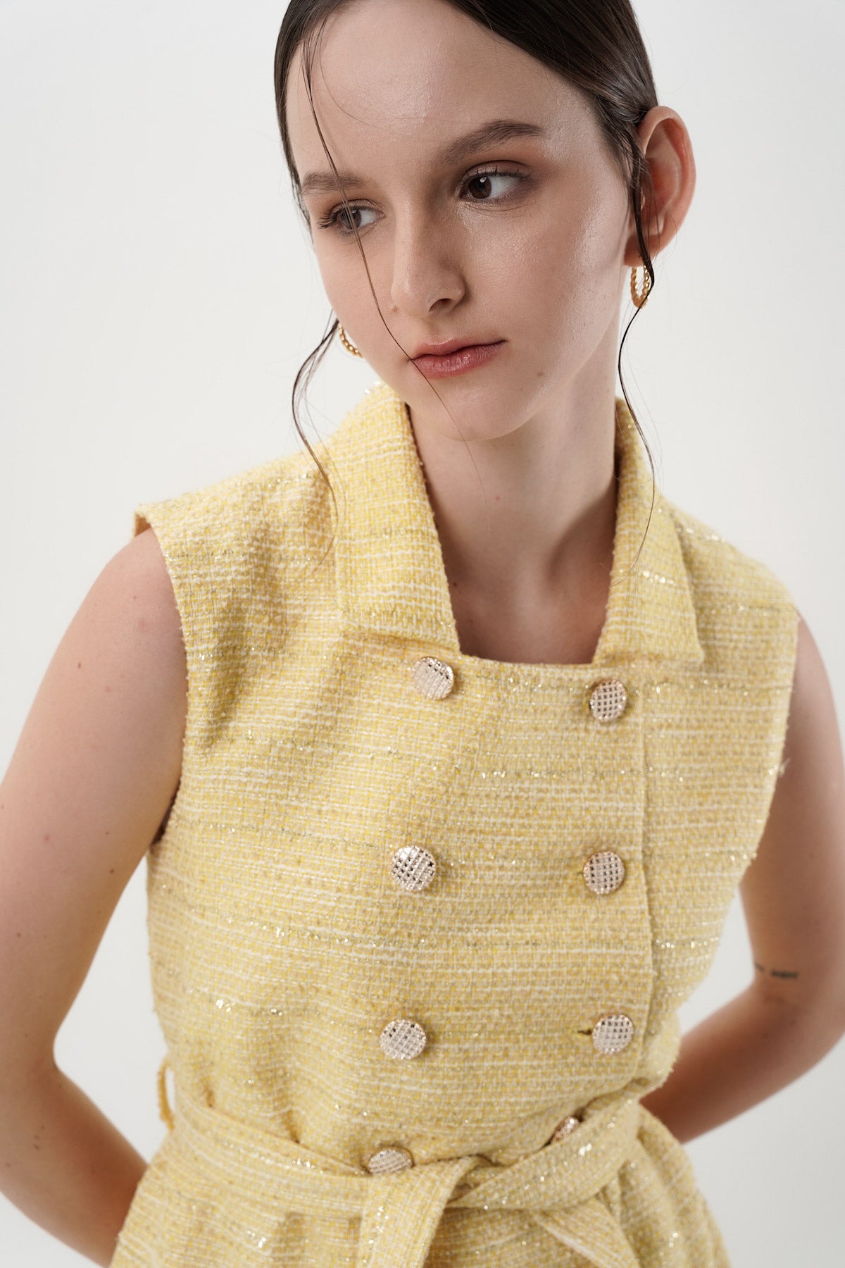 Lynel Tweed Mini Dress In Yellow