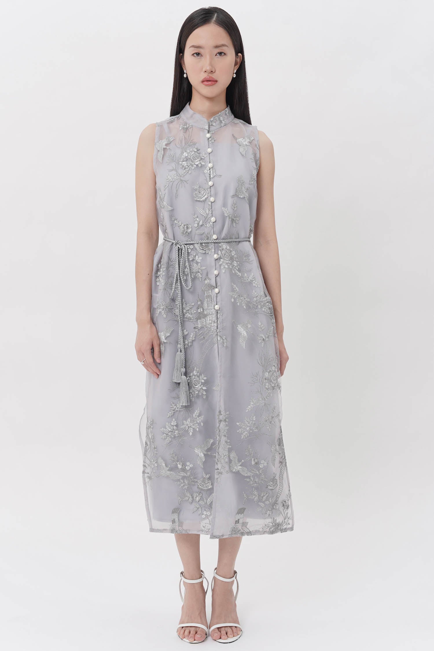 Fuxi Cheongsam Midi Dress In Grey (ONLINE EXCLUSIVE)