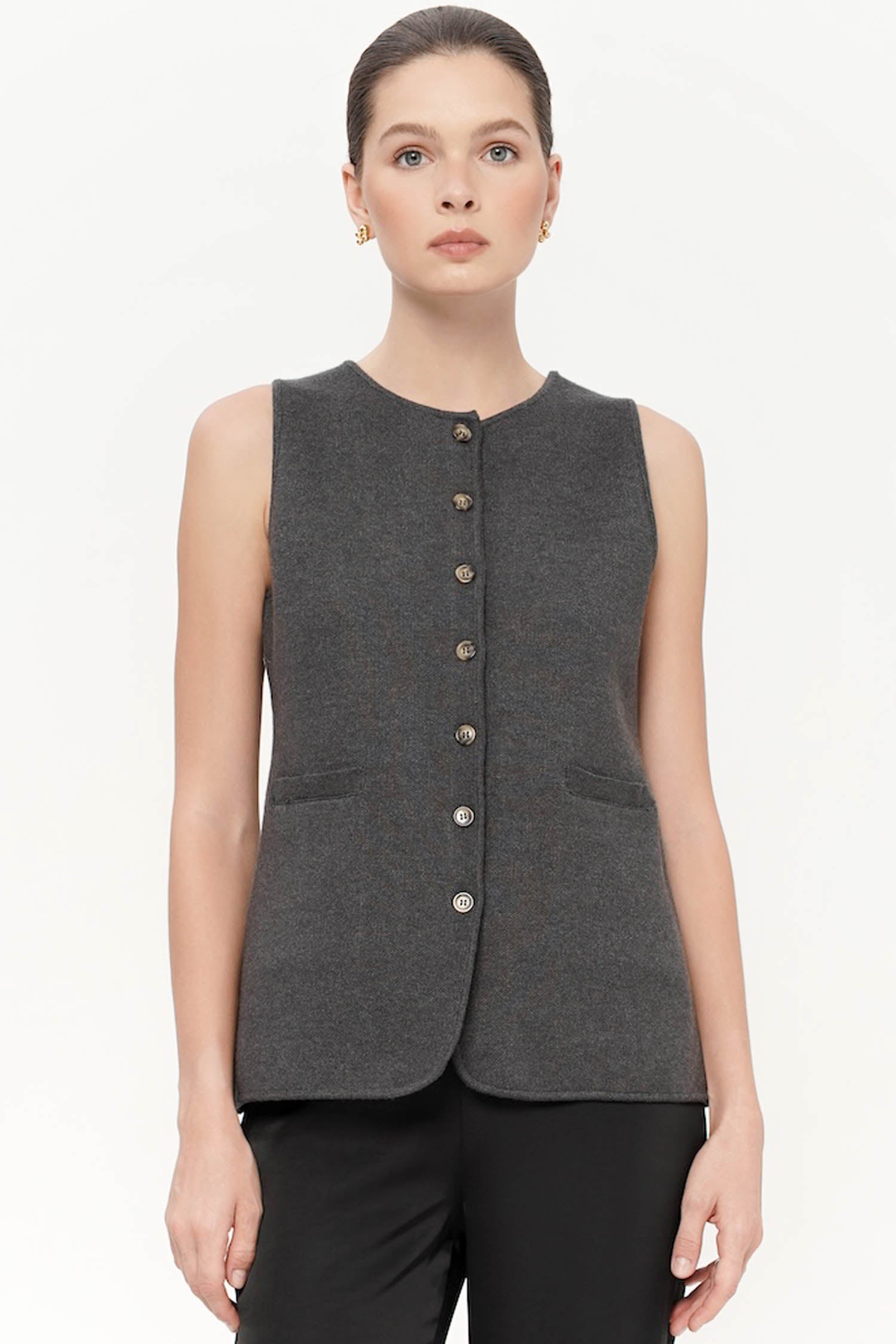Tonka Buttoned Down Vest In Dark Grey