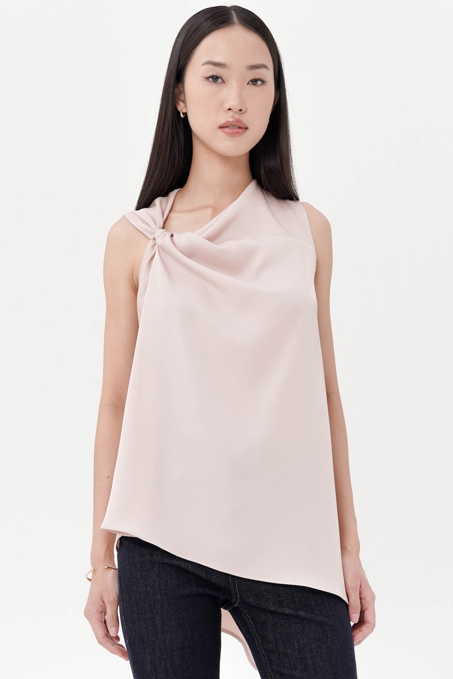 Nedrik Asymmetric Drape Top In Dusty Pink