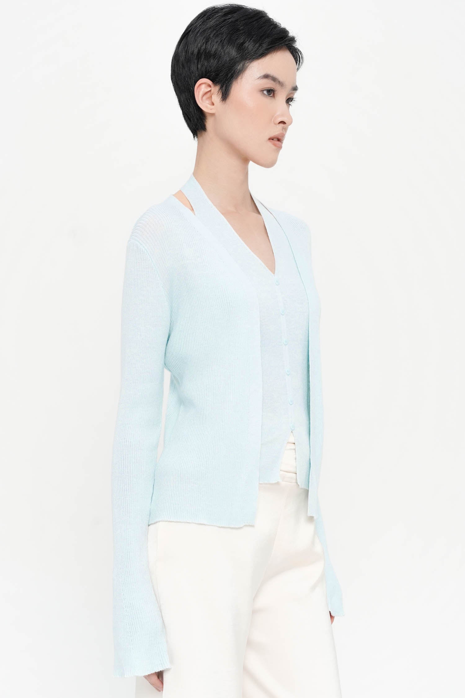 Liora Two-Piece Halter Knit Top In Baby Blue