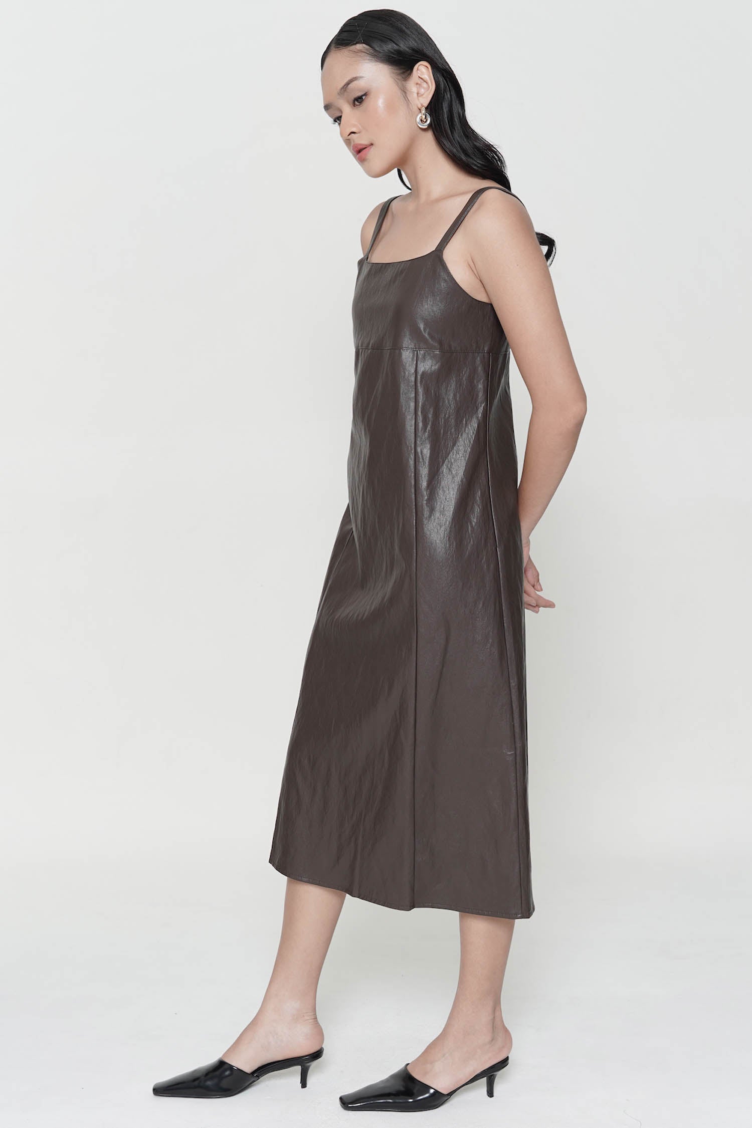 Mirza Leather Mini Dress In Dark Brown