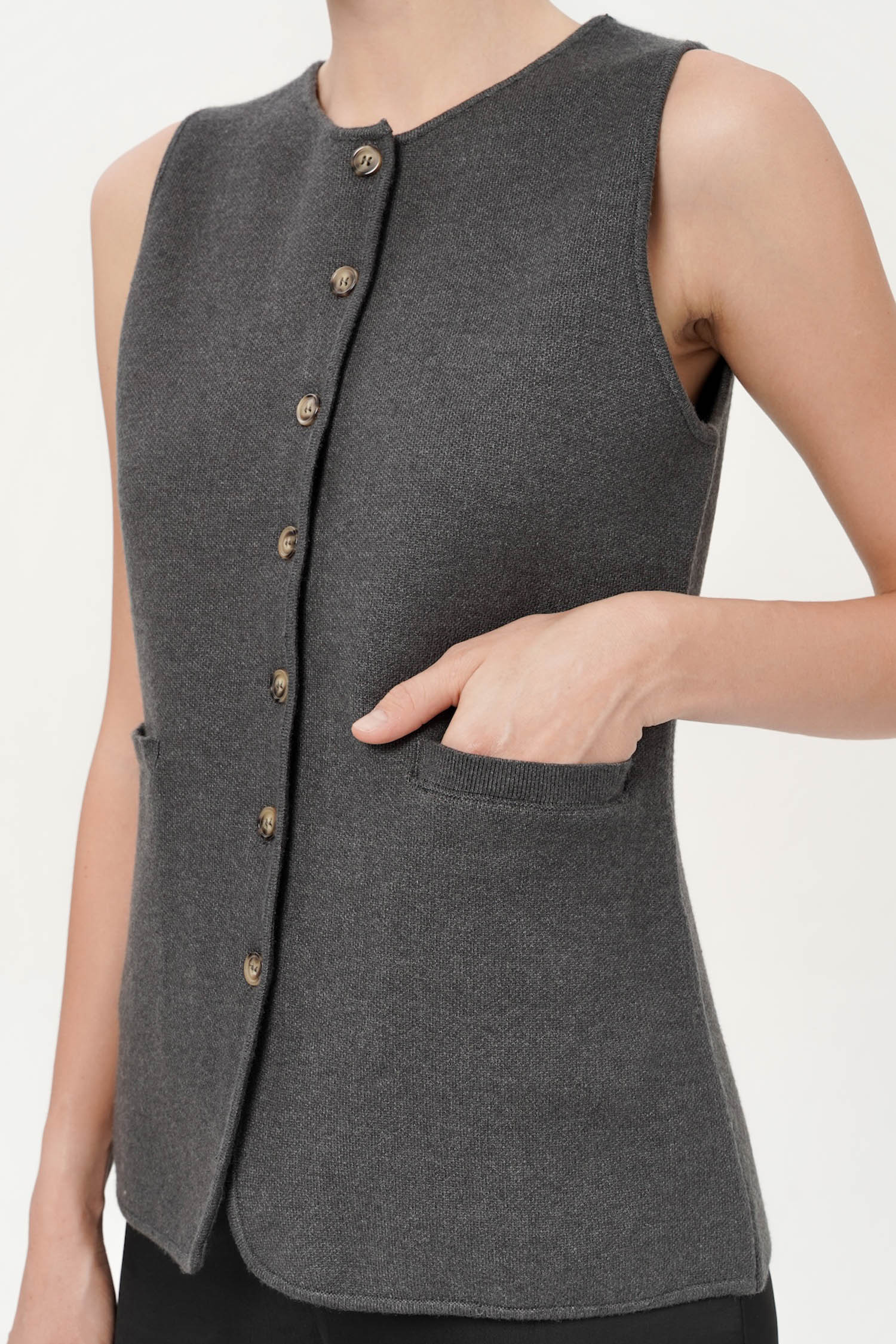 Tonka Buttoned Down Vest In Dark Grey