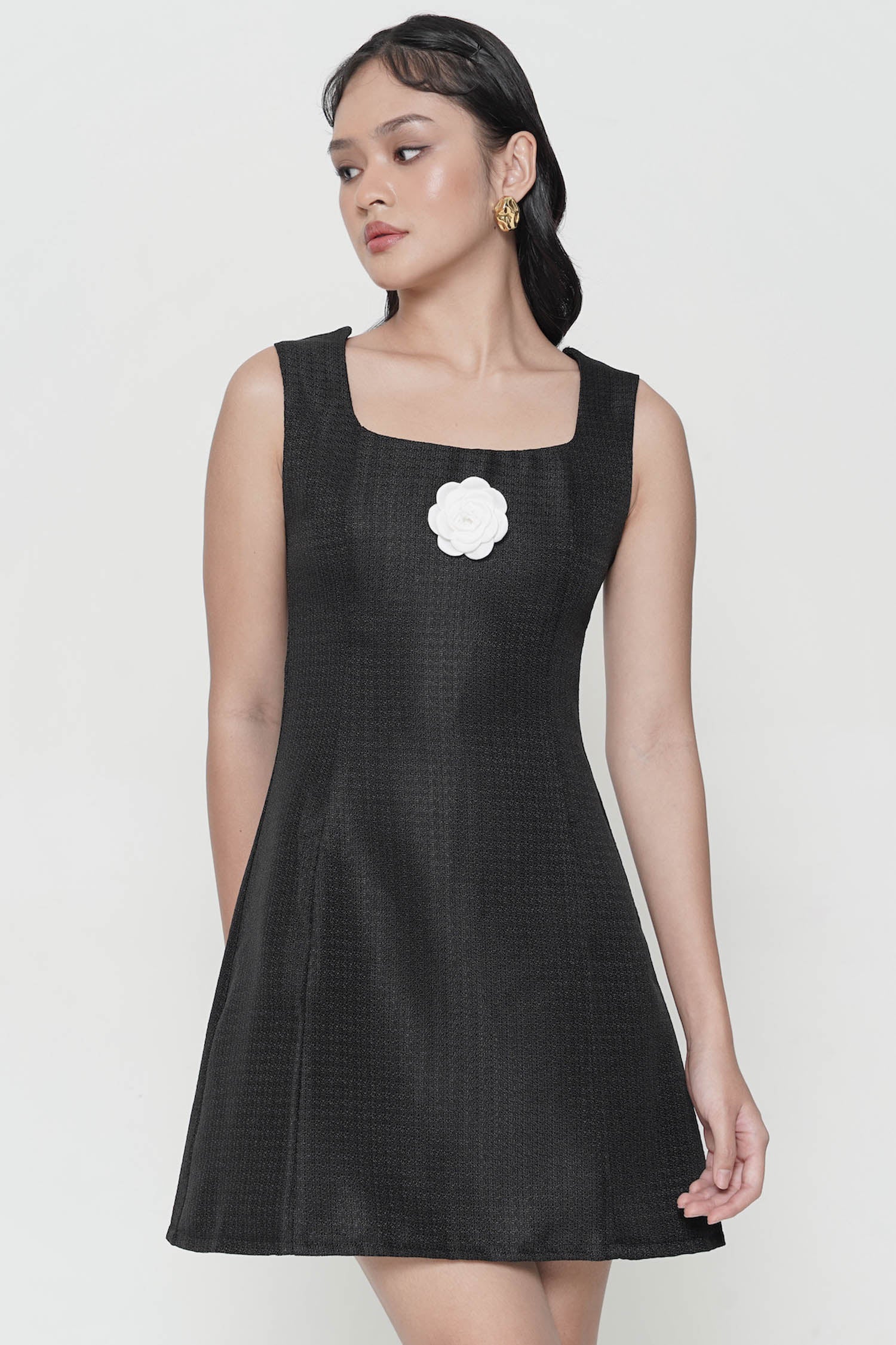 Rose Tweed Dress In Black