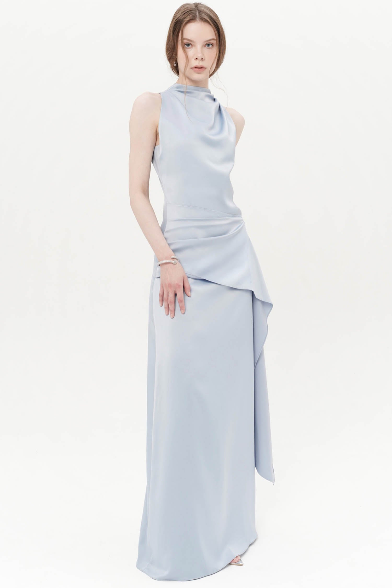 Ariselle Maxi Drape Dress In Blue