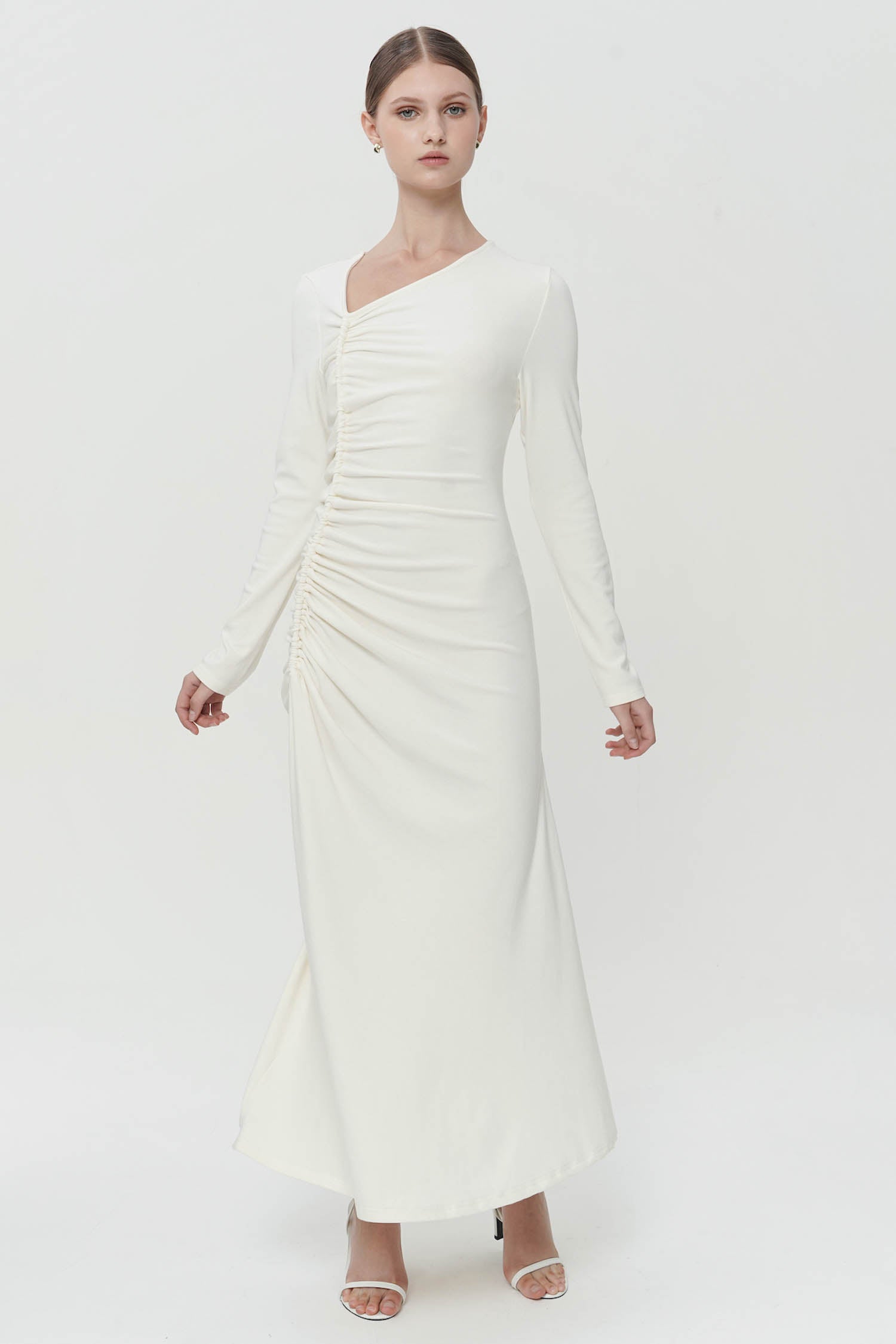 Aeseon Ruched Maxi Dress In Broken White