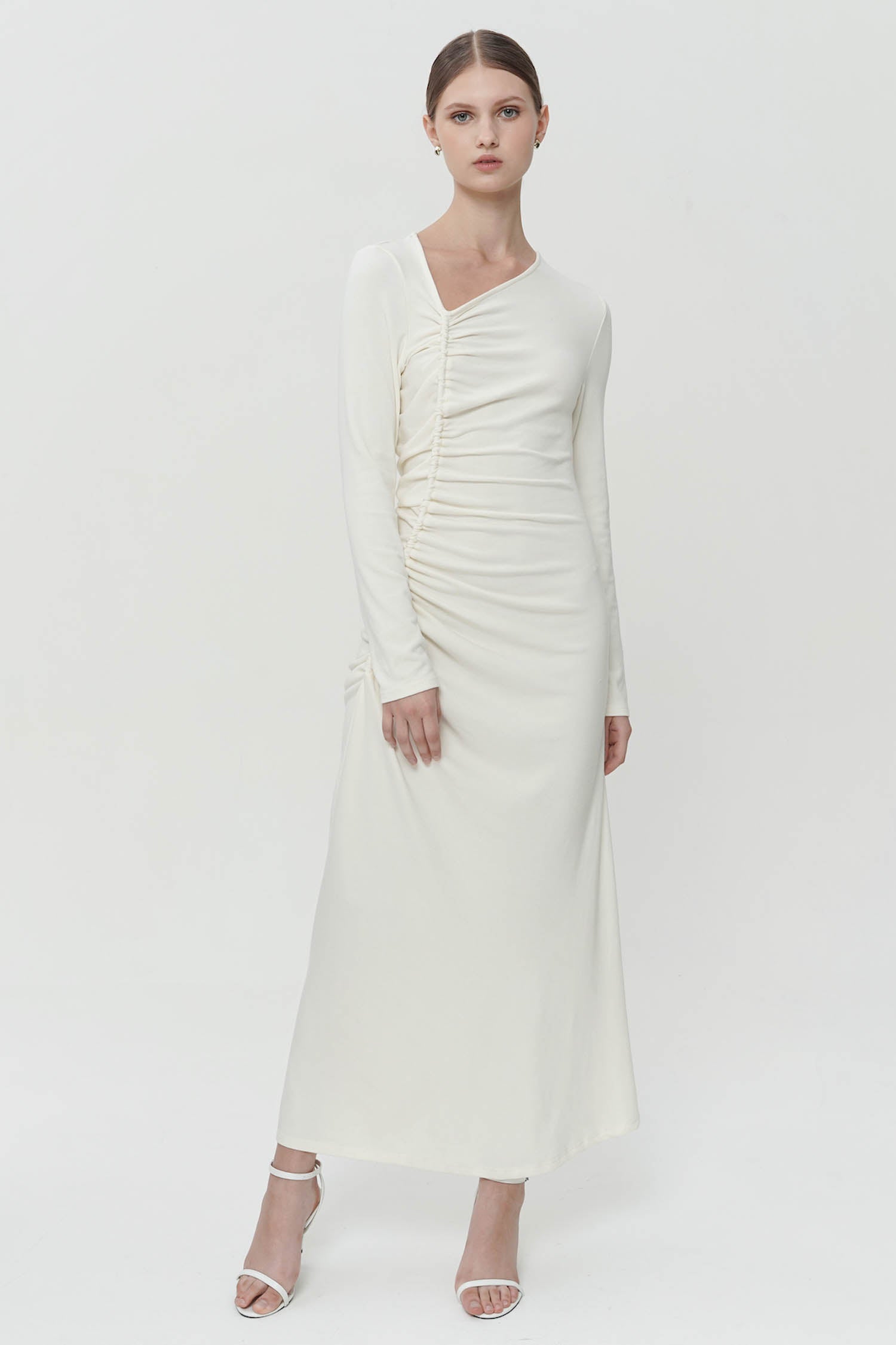 Aeseon Ruched Maxi Dress In Broken White