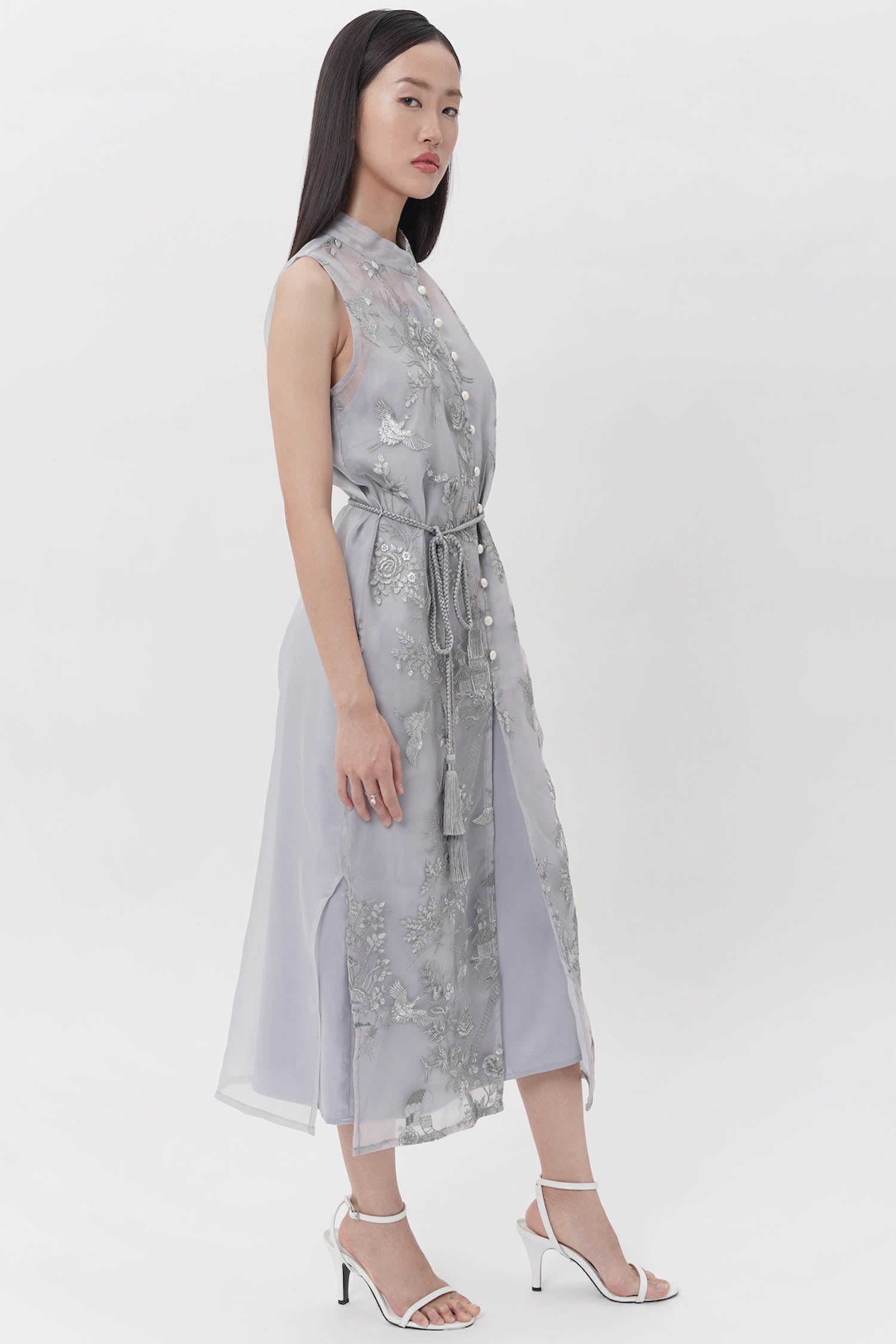 Fuxi Cheongsam Midi Dress In Grey (ONLINE EXCLUSIVE)