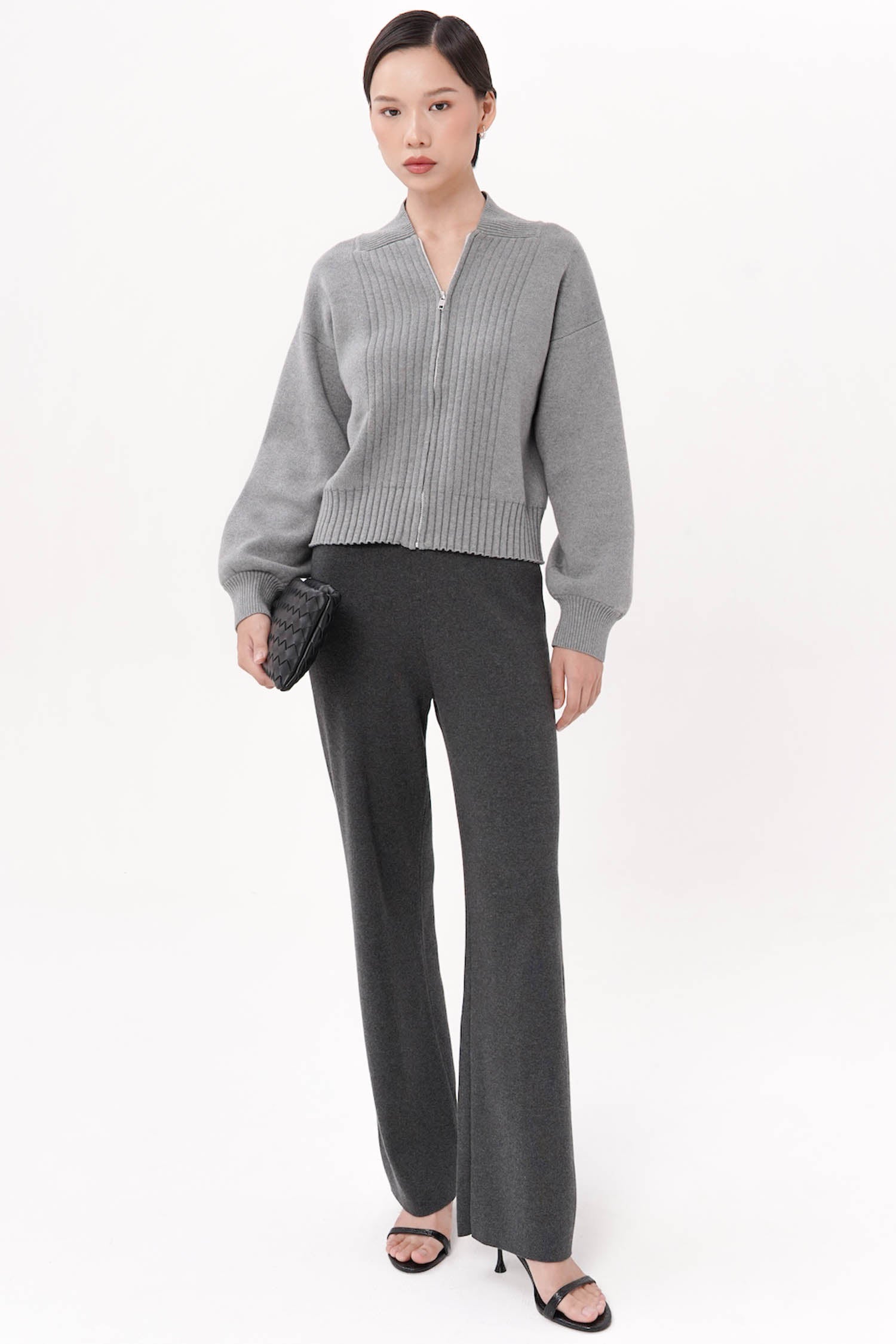 Cyon Puff-sleeve Cardi In Grey