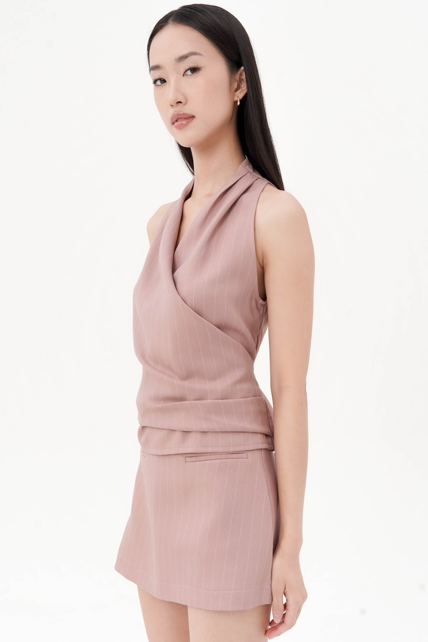 Pine Wrap Top In Pink Stripes