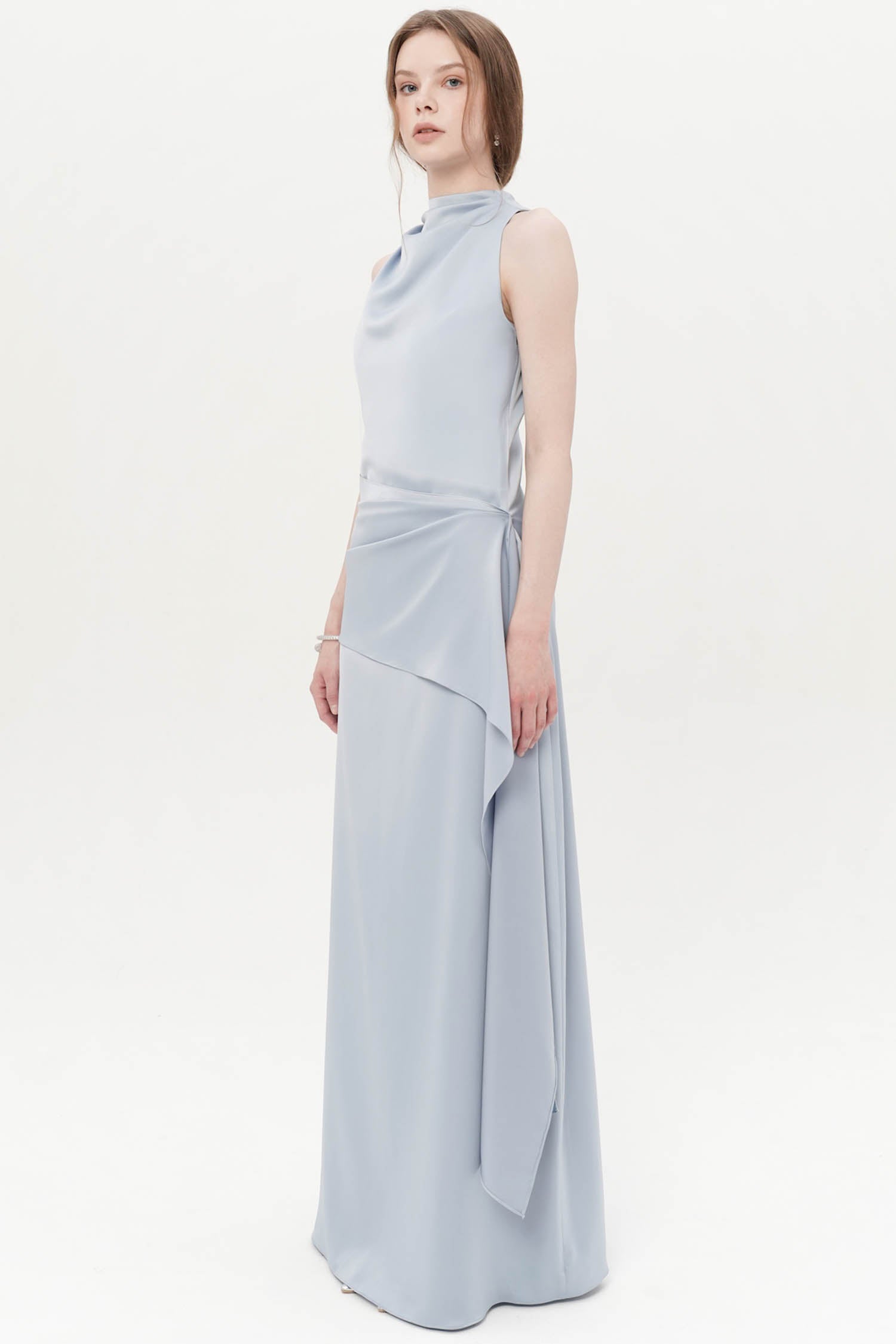 Ariselle Maxi Drape Dress In Blue