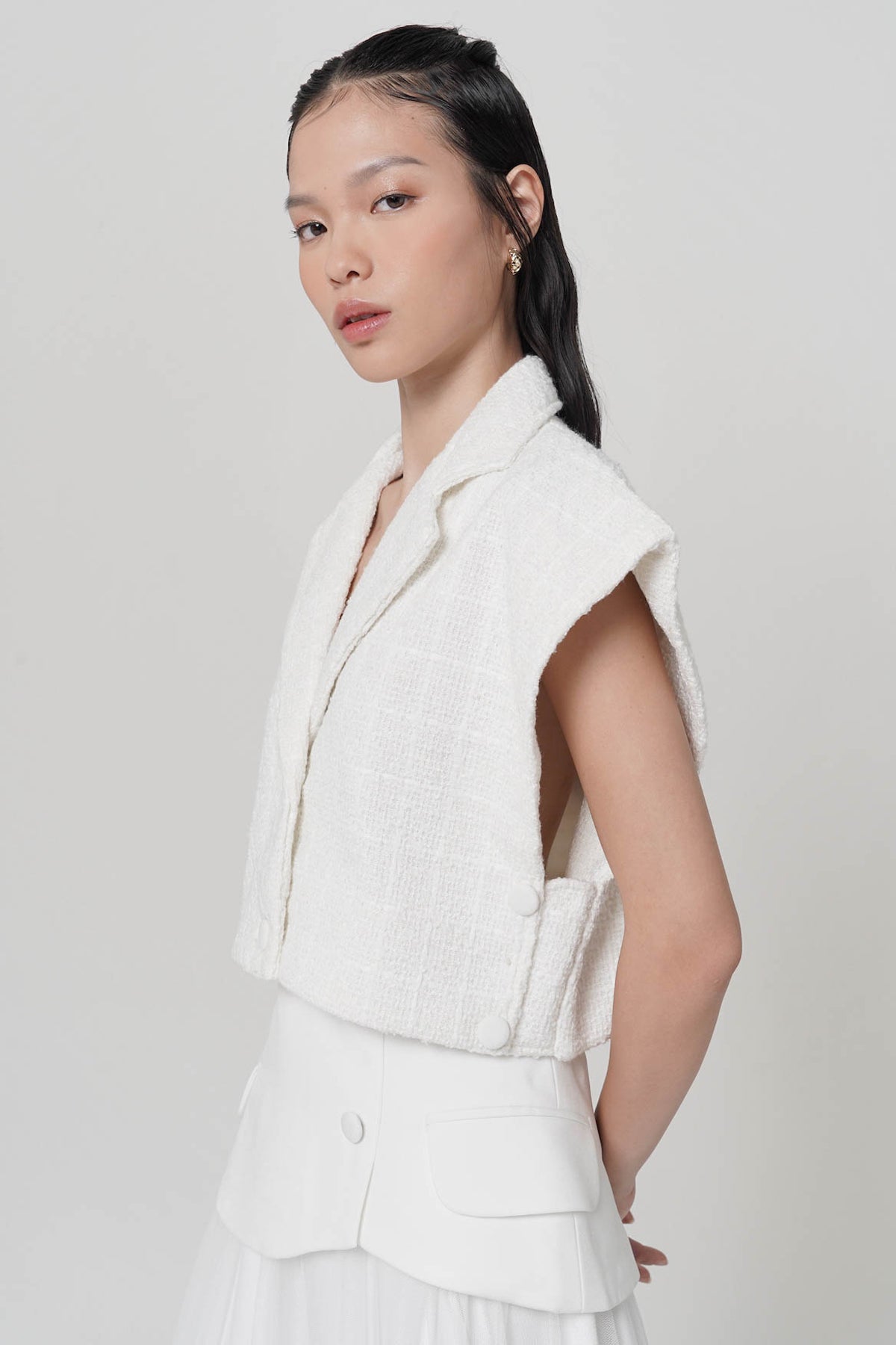 Idina Tweed Crop Vest In White