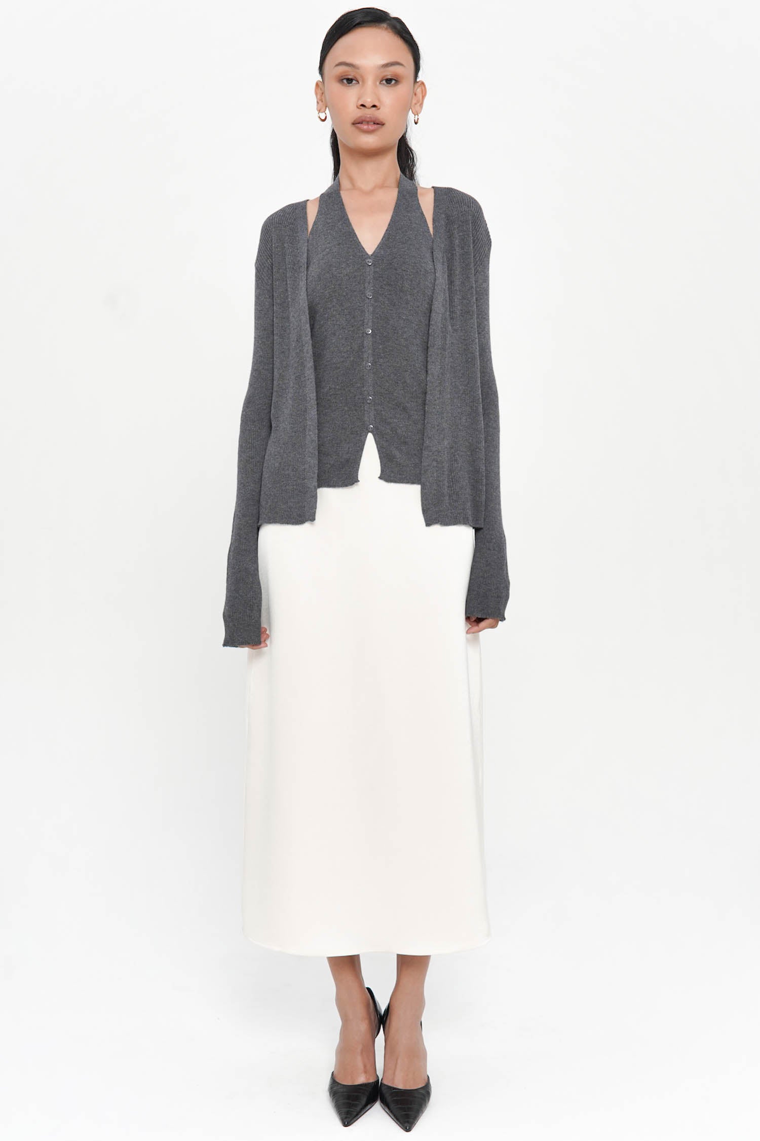 Liora Two-Piece Halter Knit Top In Dark Grey