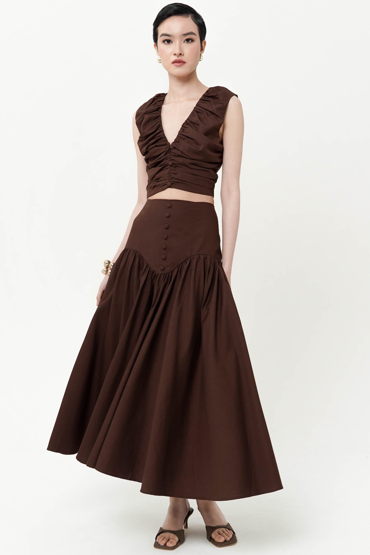 Eulalia Gathered Maxi Skirt In Espresso