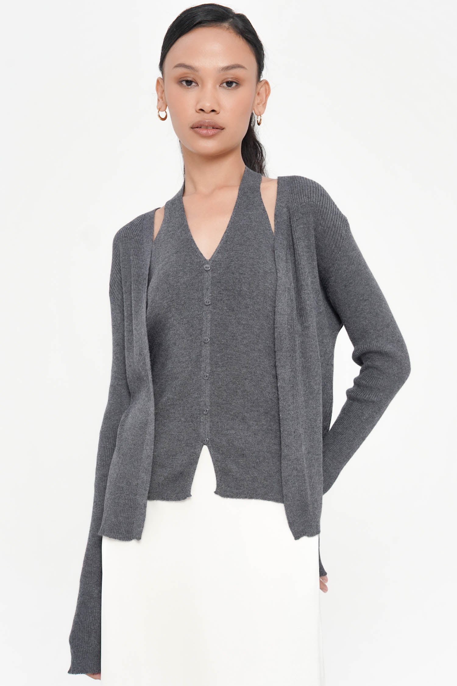 Liora Two-Piece Halter Knit Top In Dark Grey