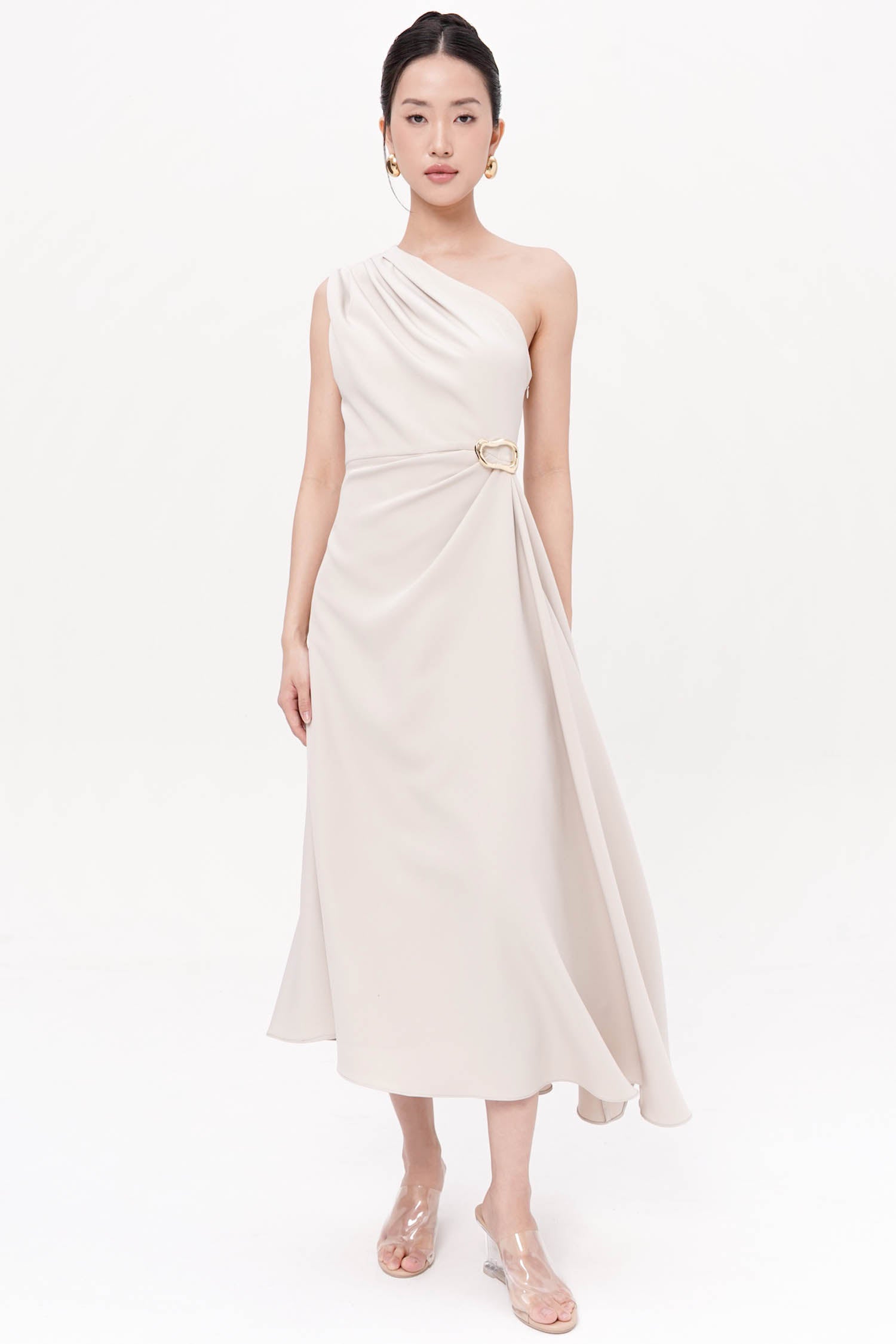 Theodora Maxi Drape Dress In Ivory
