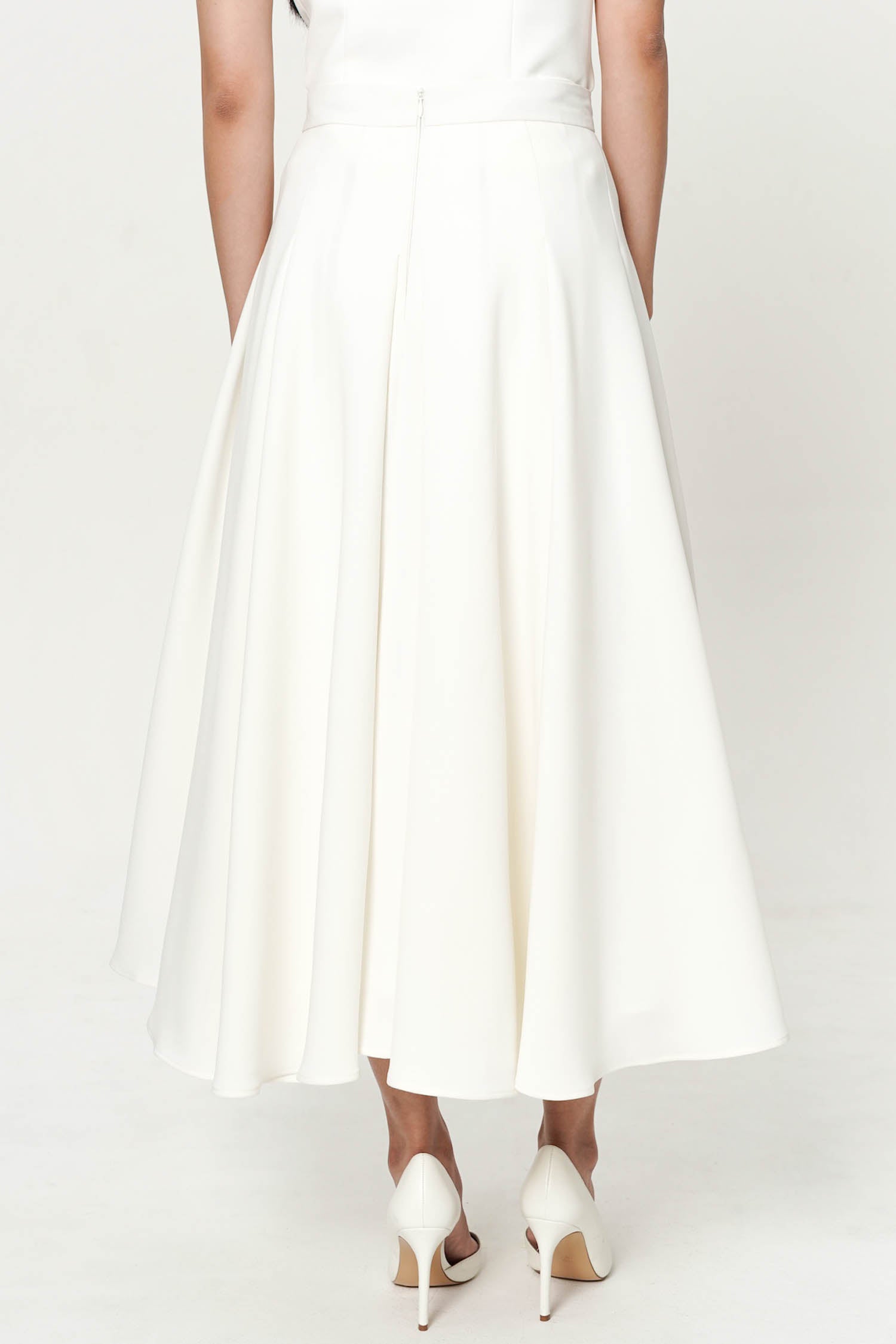 【I AM MARI】Joy Banding Flare Long Skirt Kenly Midi Skirt In Broken White