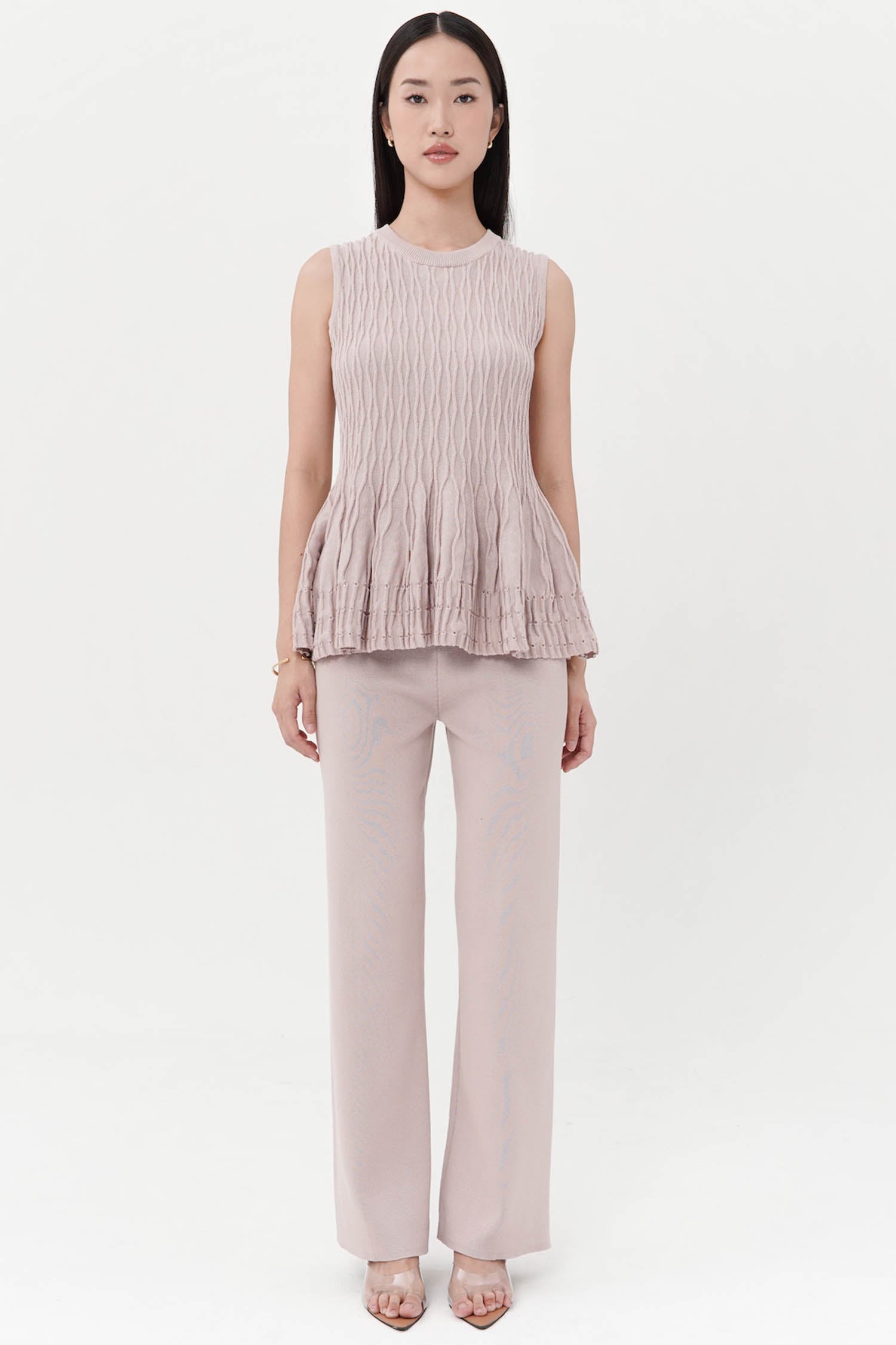 Dakota Peplum Knit Top In Dusty Pink