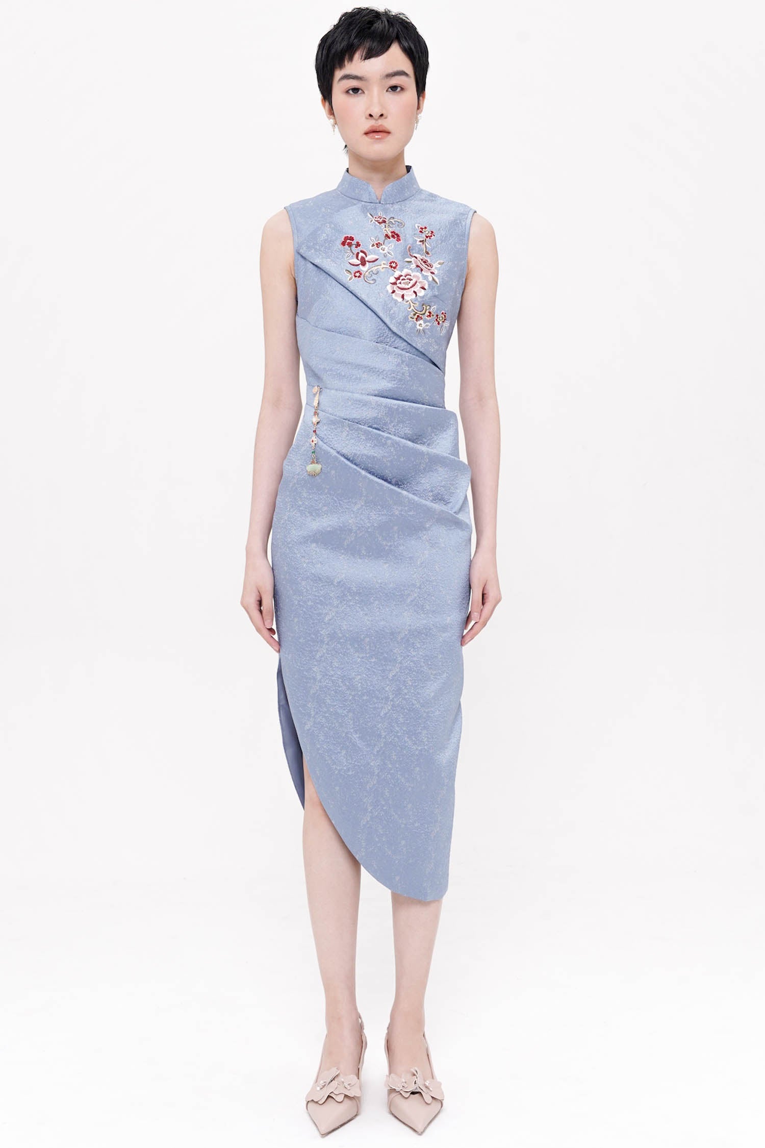 Lunara Midi Draped Dress In Blue