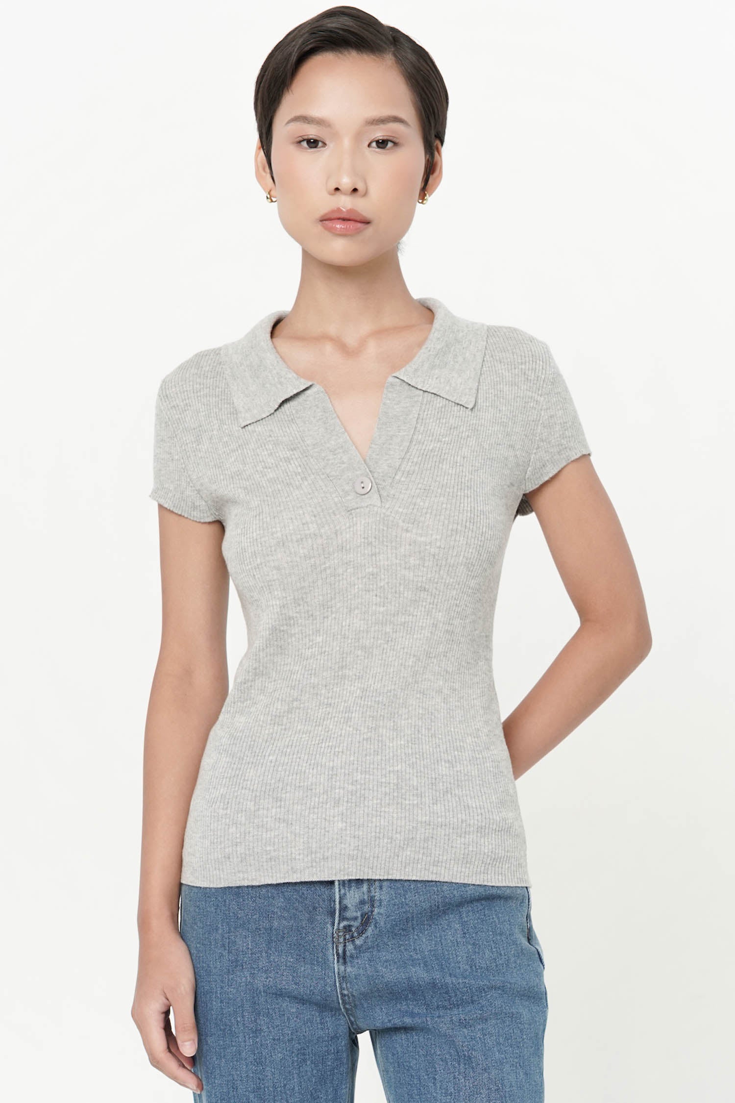 Sabine Knit Top In Light Grey