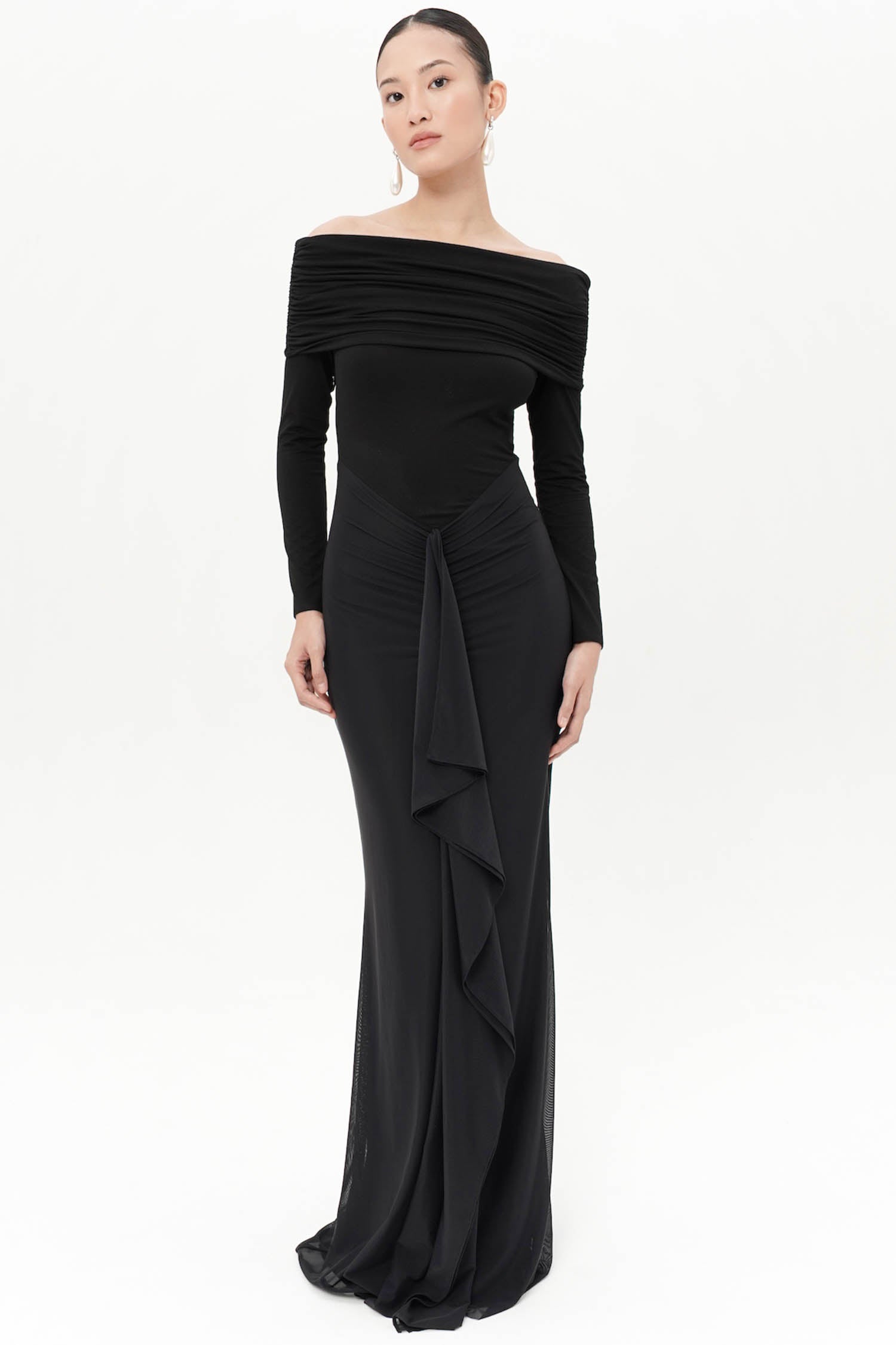 Opaline Maxi Sabrina Bodycon Dress In Black