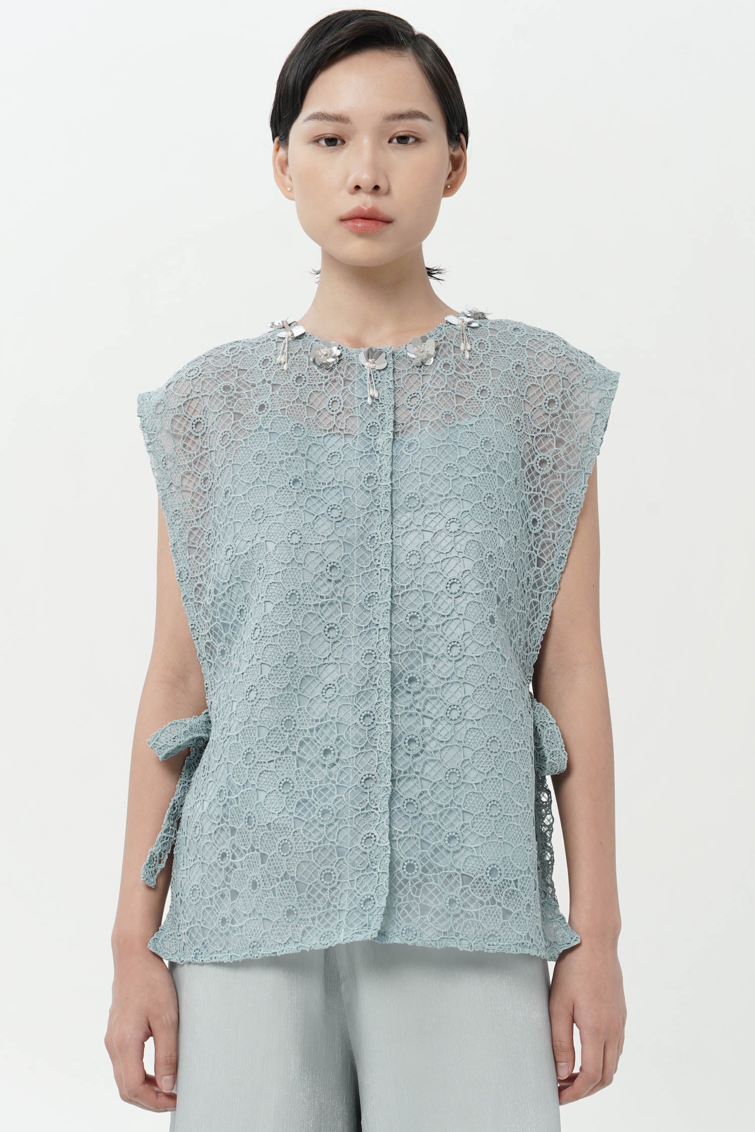 Ayla Brocade Vest In Teal Blue