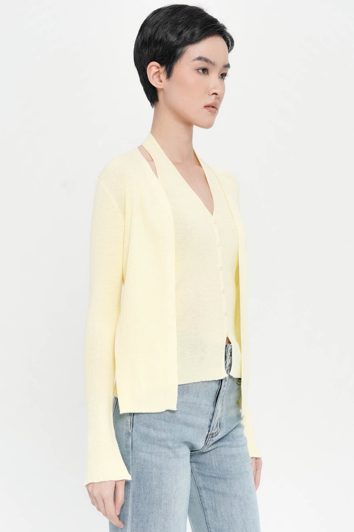 Liora Two-Piece Halter Knit Top In Butter