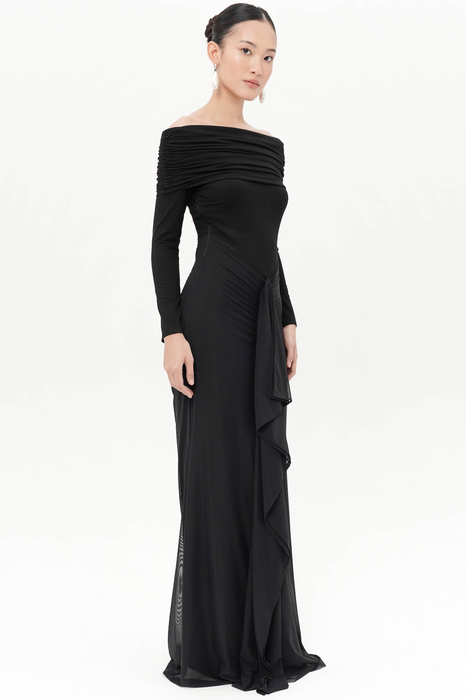 Opaline Maxi Sabrina Bodycon Dress In Black