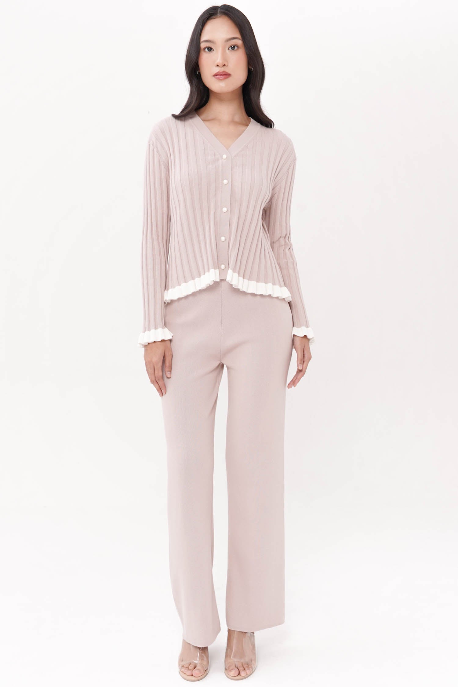 Wilda Ruffle Cardigan In Dusty Pink