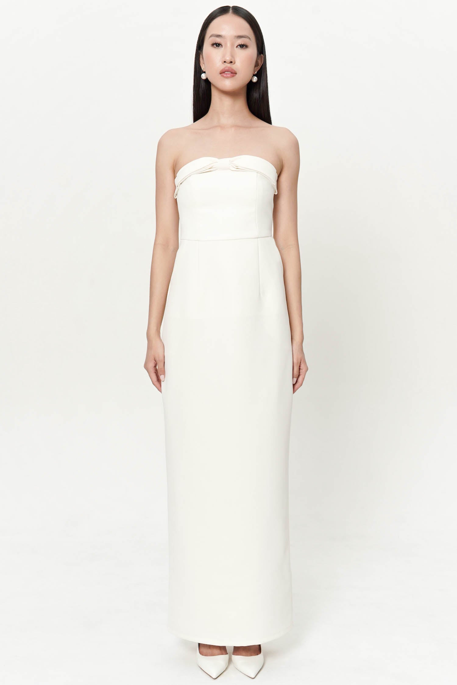 Dove Strapless Midi Dress In Broken White